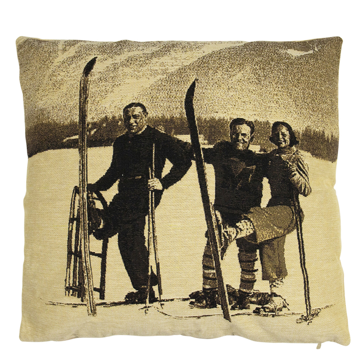 Gobelin Kissen, Skifahrer, Sepia, 45x45cm, Mars & More