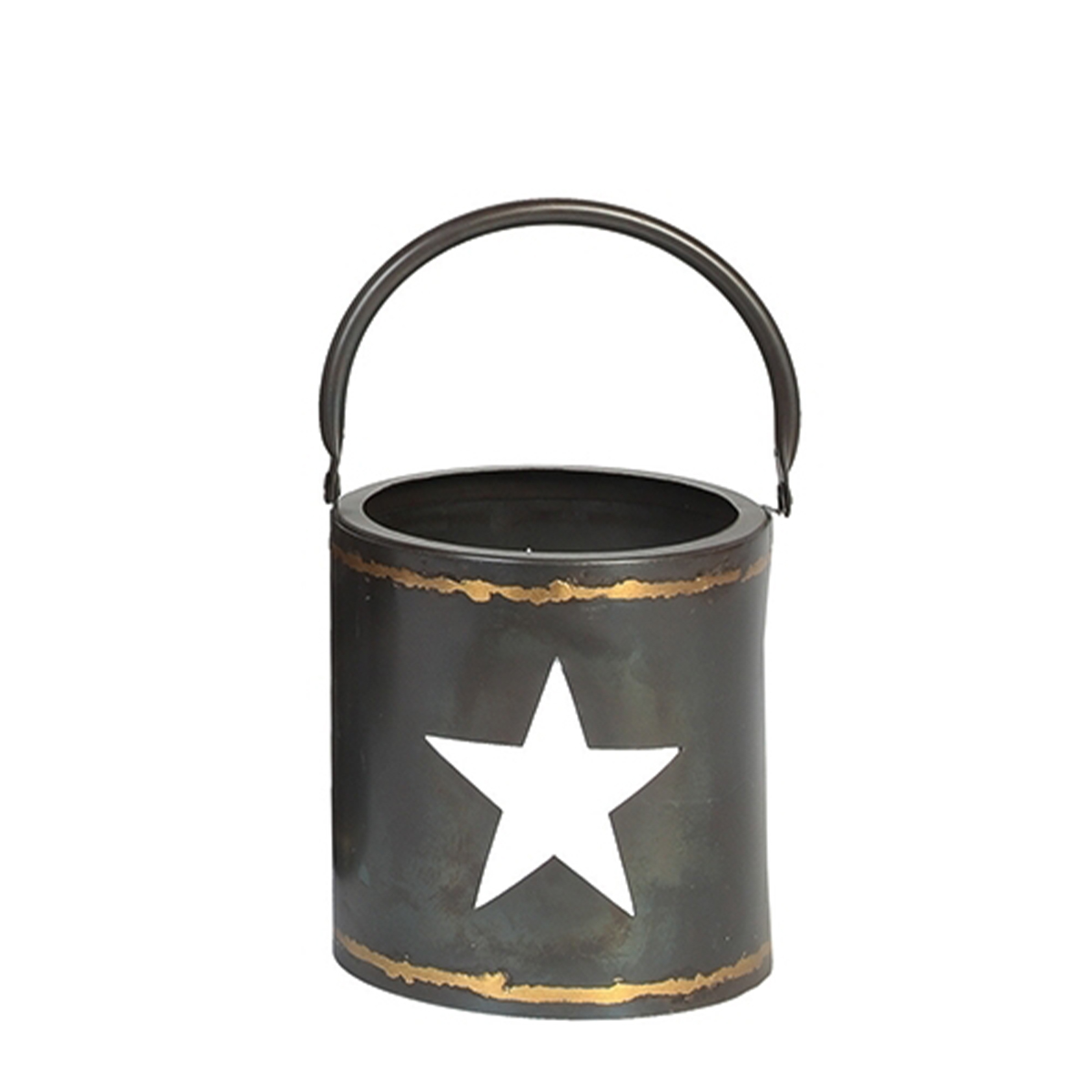 Metall Windlicht Stern, Windlicht Weihnachten mit Henkel, braun-gold, 15x14cm, WMG Grünberger