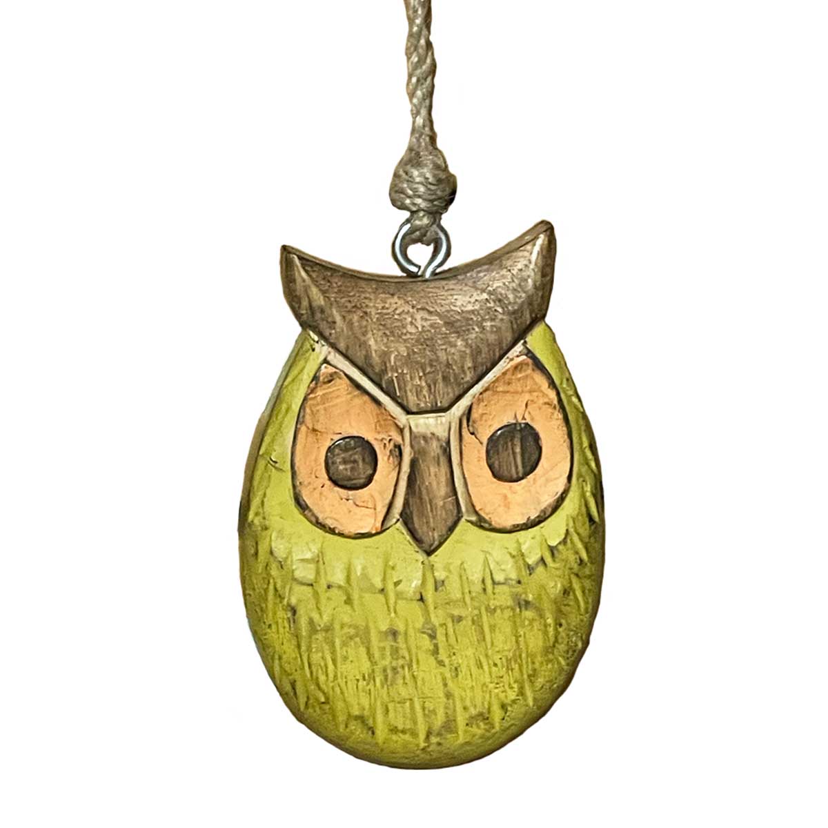 Deko Eule, Holzeule zum Hängen, grün/braun, 14cm