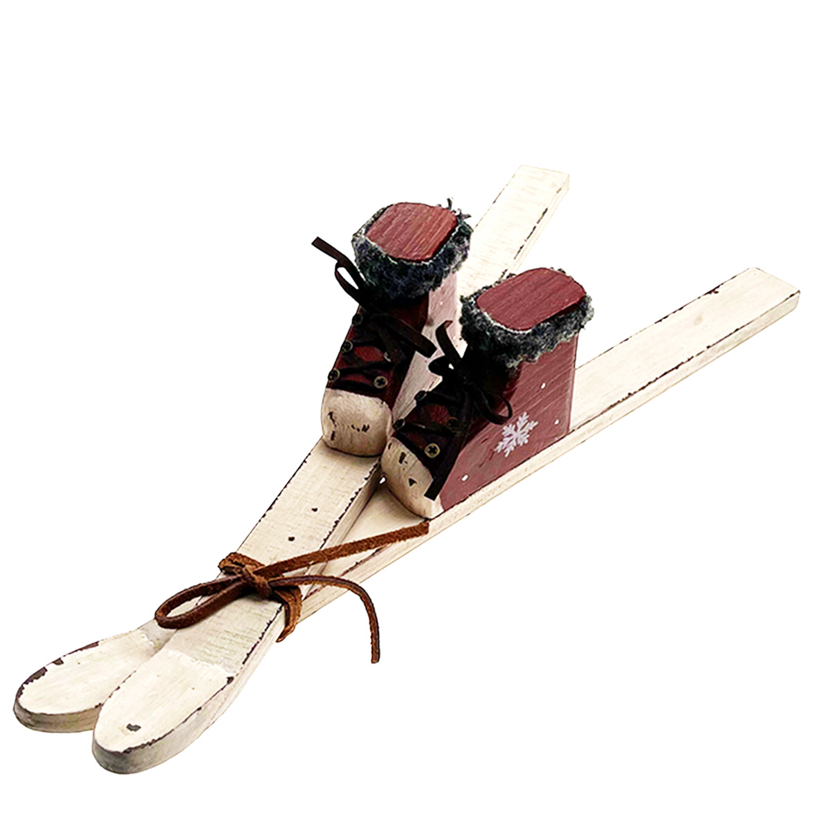 Deko Holzski, Ski mit Skischuhe, rot/weiß, 34cm