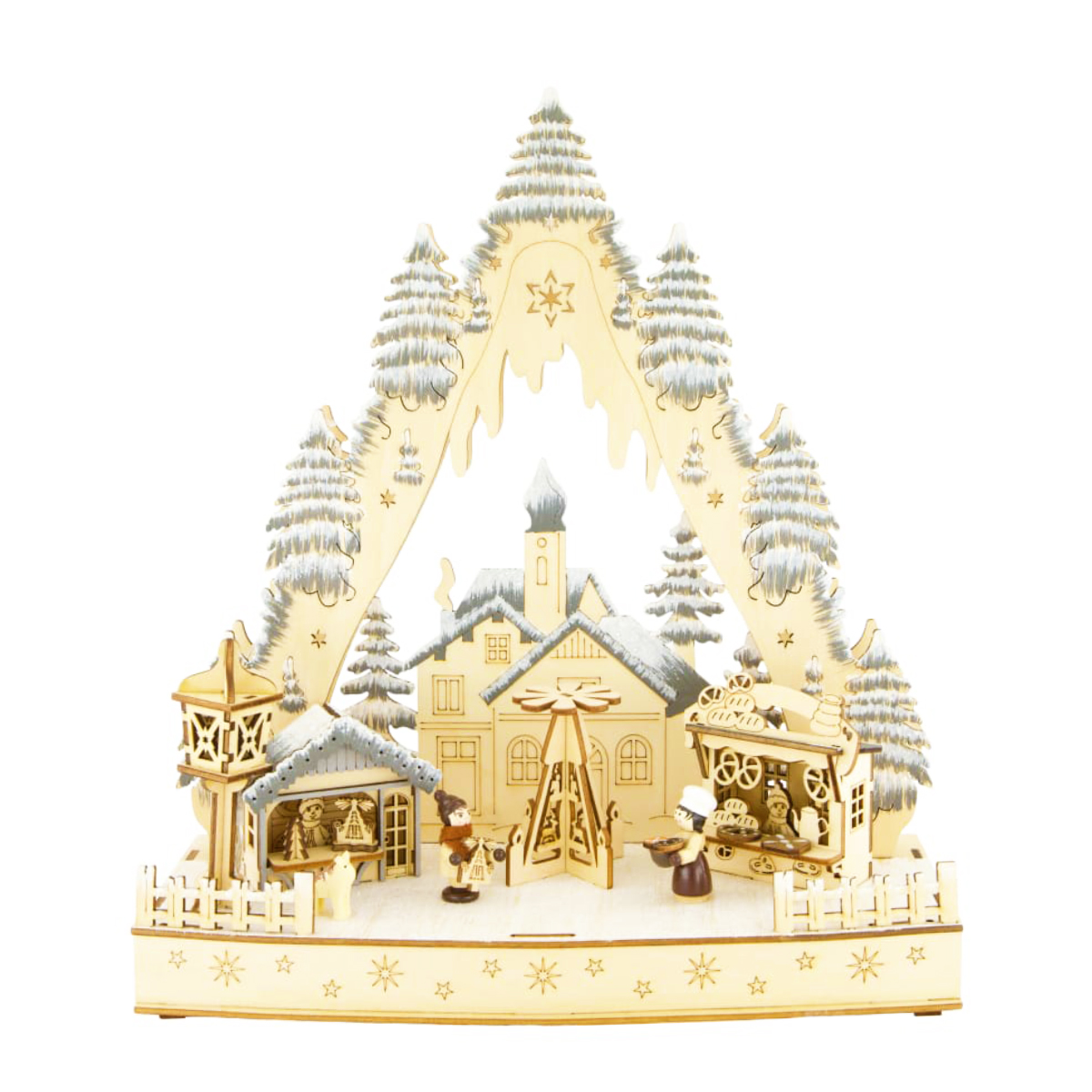 LED Winterlandschaft Markt aus Holz, beleuchtet, 29x33cm, DIJK Natural Collections