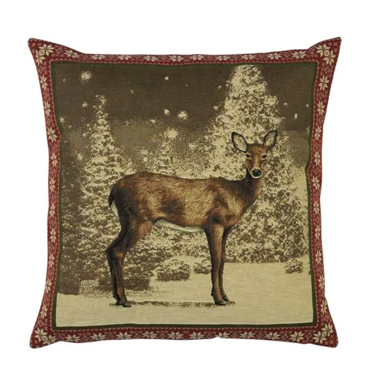 Gobelin Kissen Hirsch, Winterhirsch, roter Rand, 45x45cm, Mars & More