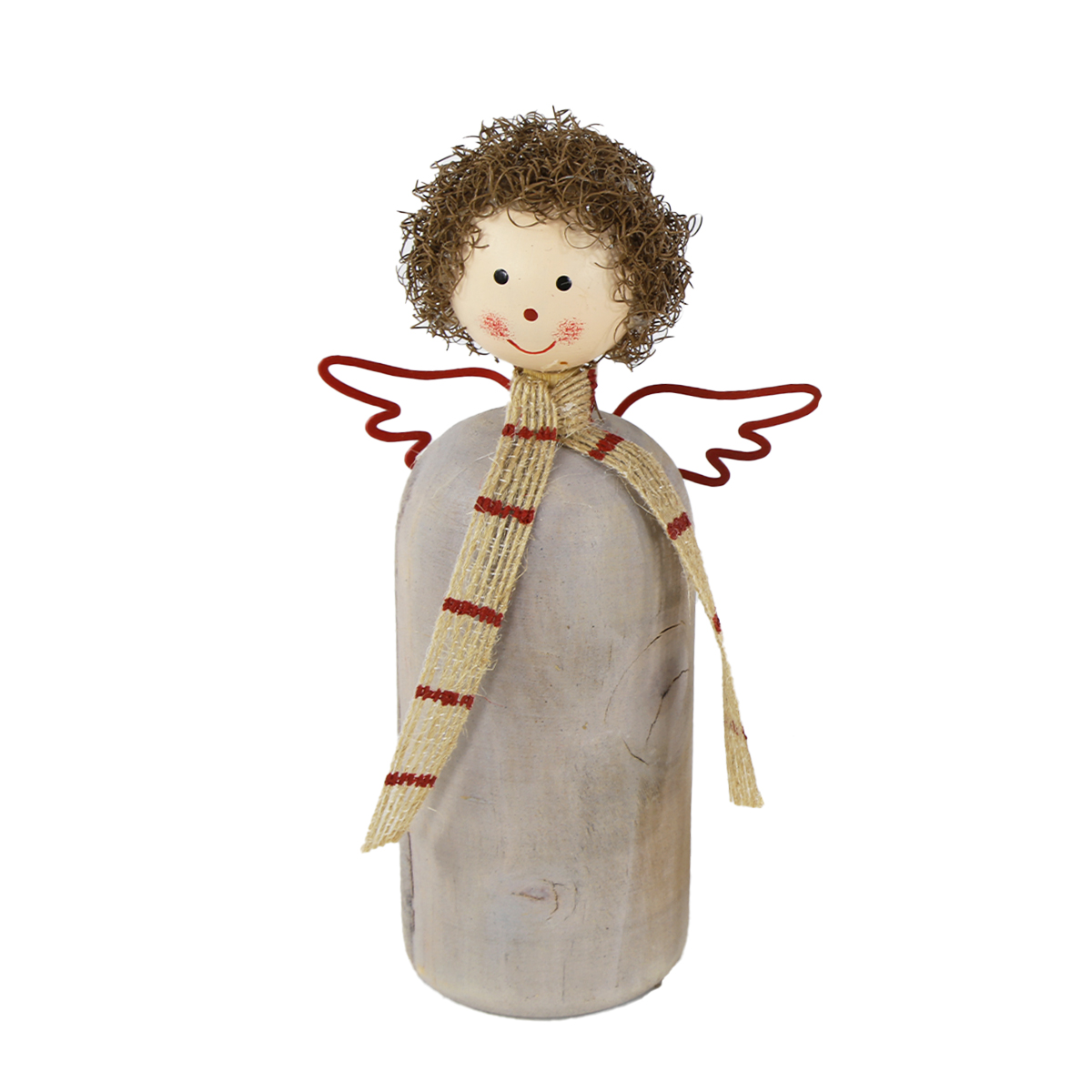 Deko Engel, Holzengel mit Schal, used look, braungrau-rot, 20cm