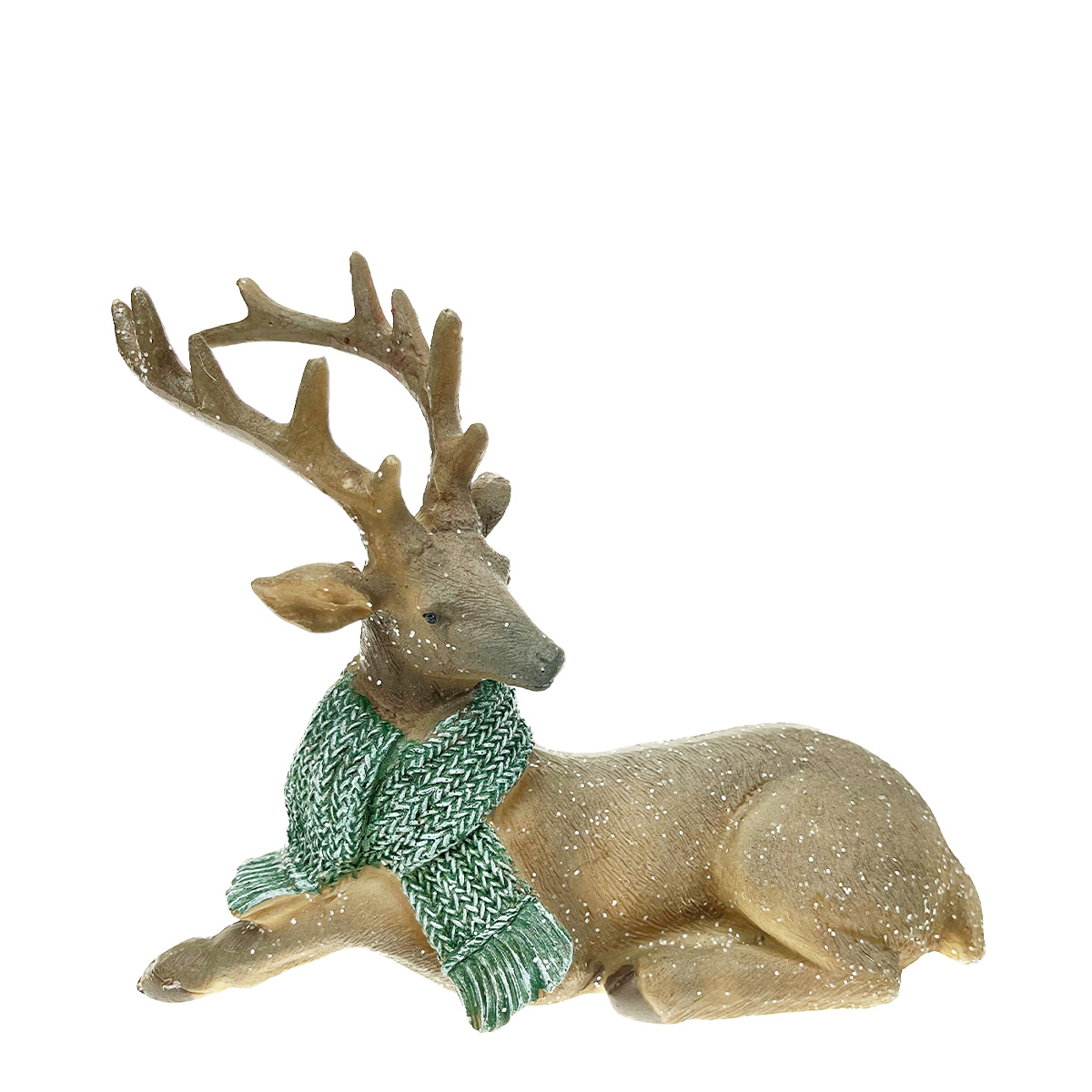 Deko Hirsch, Hirsch mit Schal, liegend, Polyresin, 20cm