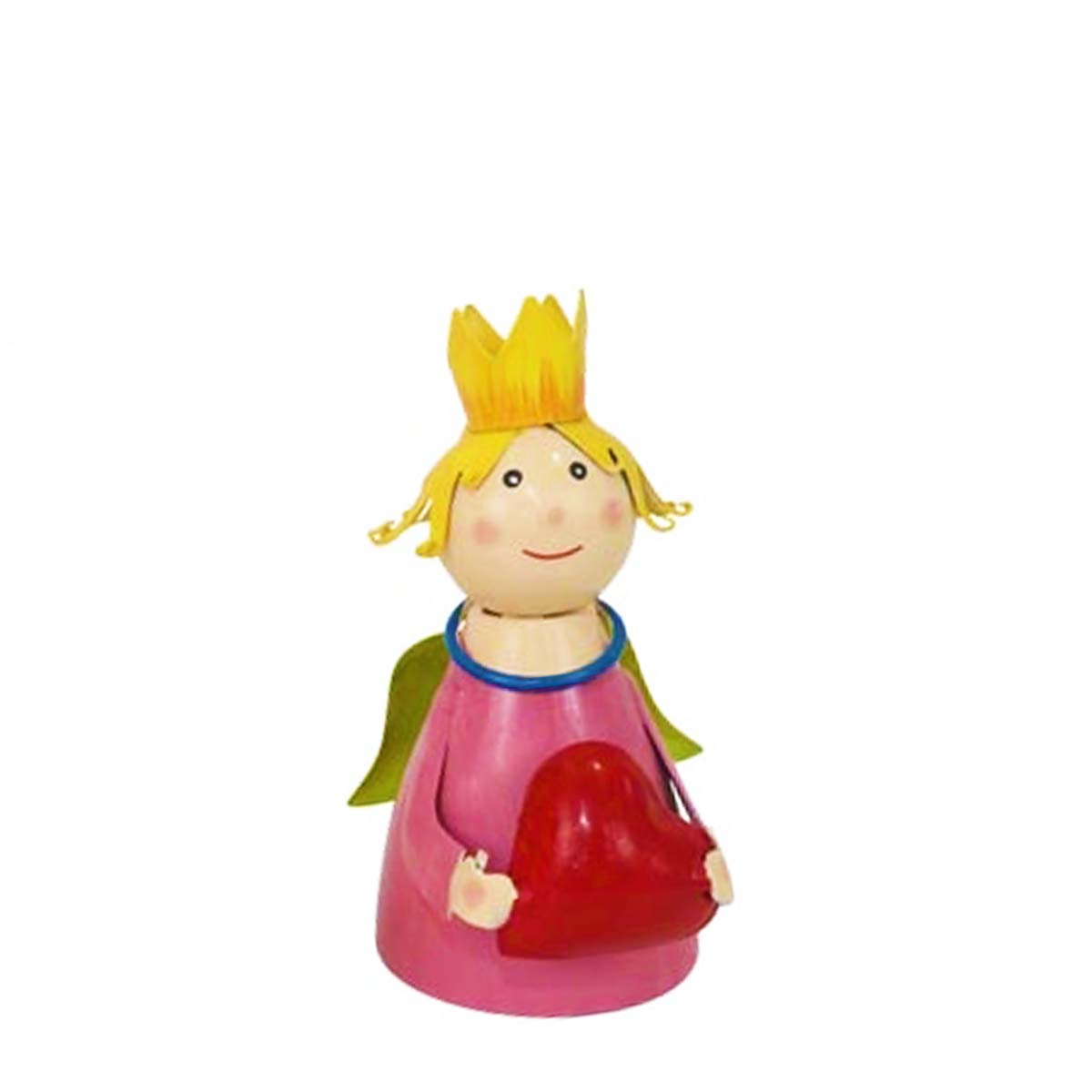 Zaunhocker Engel, Schutzengel mit Krone und Herz, rosa, 10x15cm, Metall