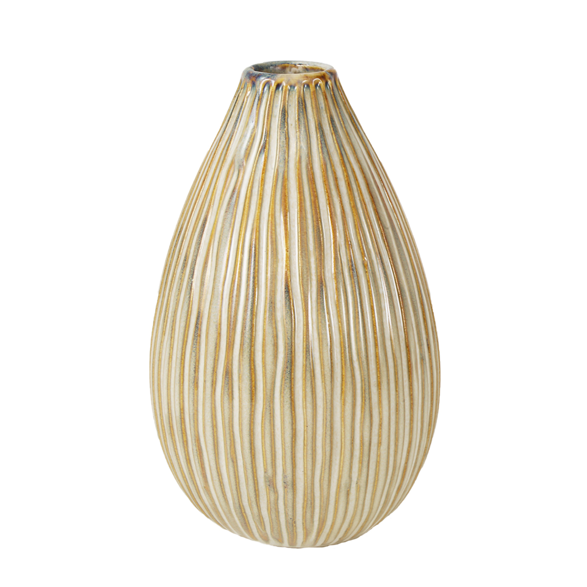 Keramik Vase, Blumenvase creme-beige, bauchig mit Streifen, 18x11,5cm