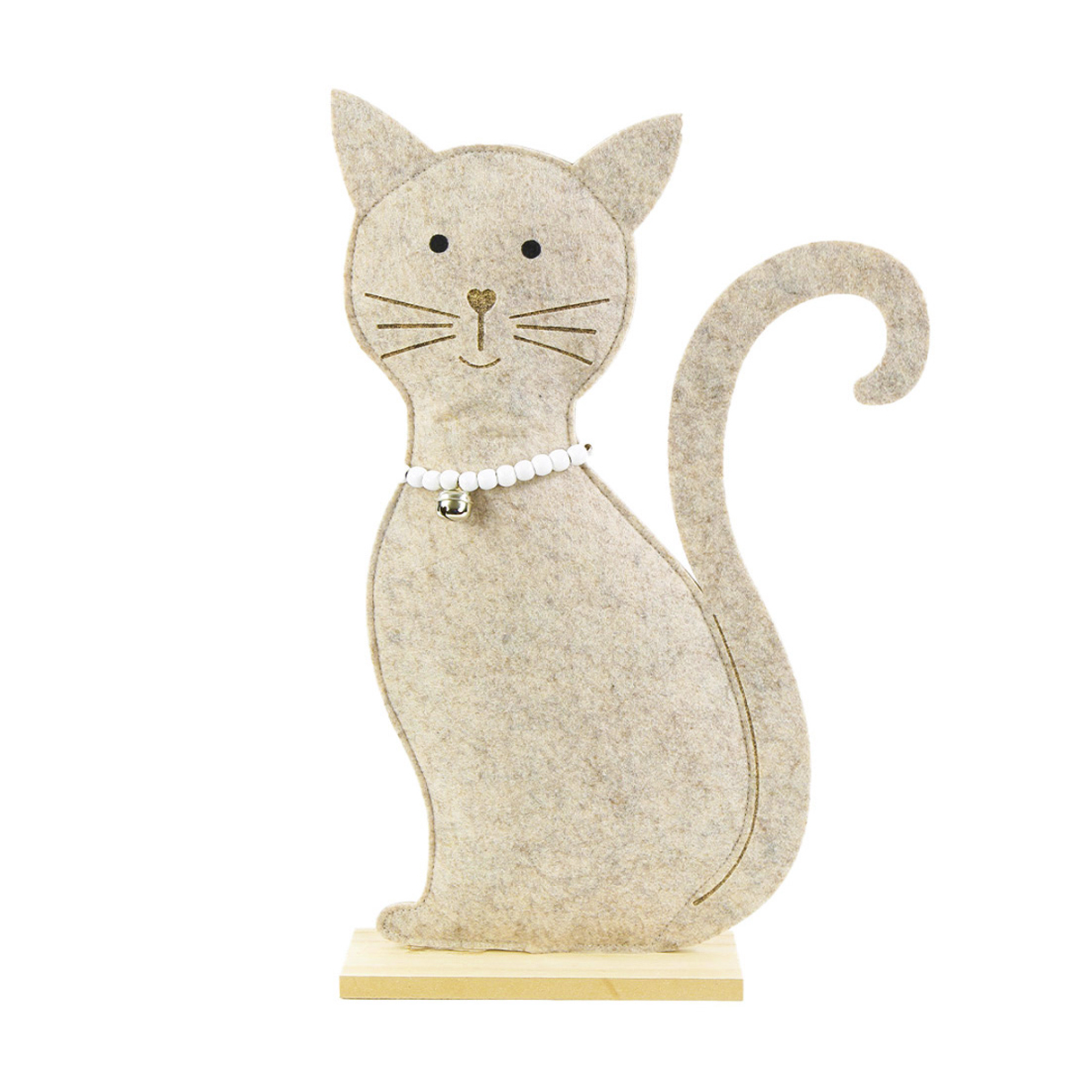 Deko Katze, Filzkatze mit Halskette und Glöckchen, 45cm, Aufsteller