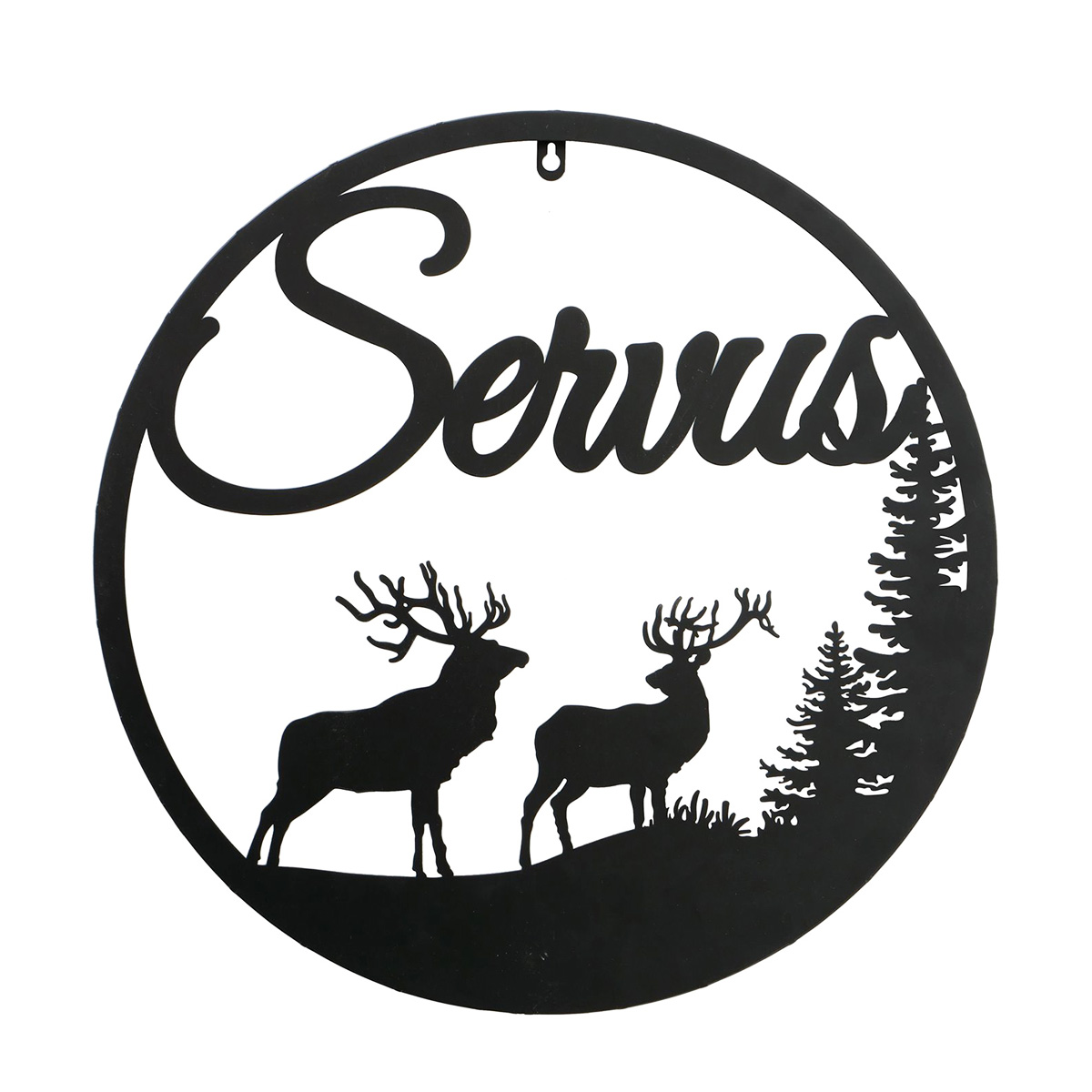 Wandobjekt Hirsch Ludwig, Metallschild mit Spruch: Servus, Ø50cm, Boltze Home Collections