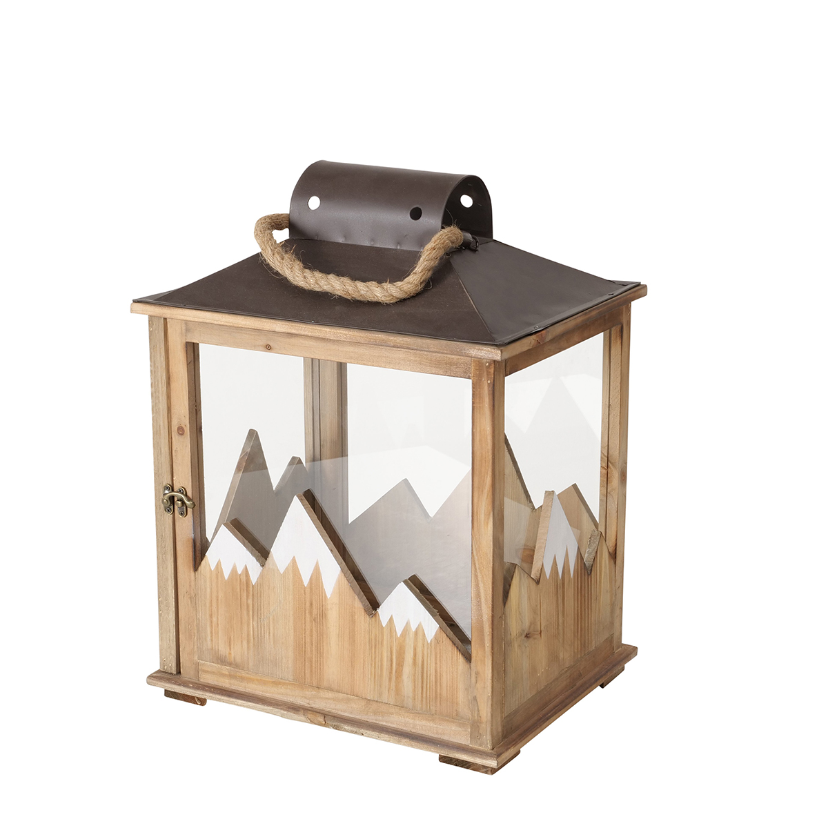 Laterne Dolomiti, Holzlaterne mit Berge beschneit, 35x47cm, Boltze Home Collections