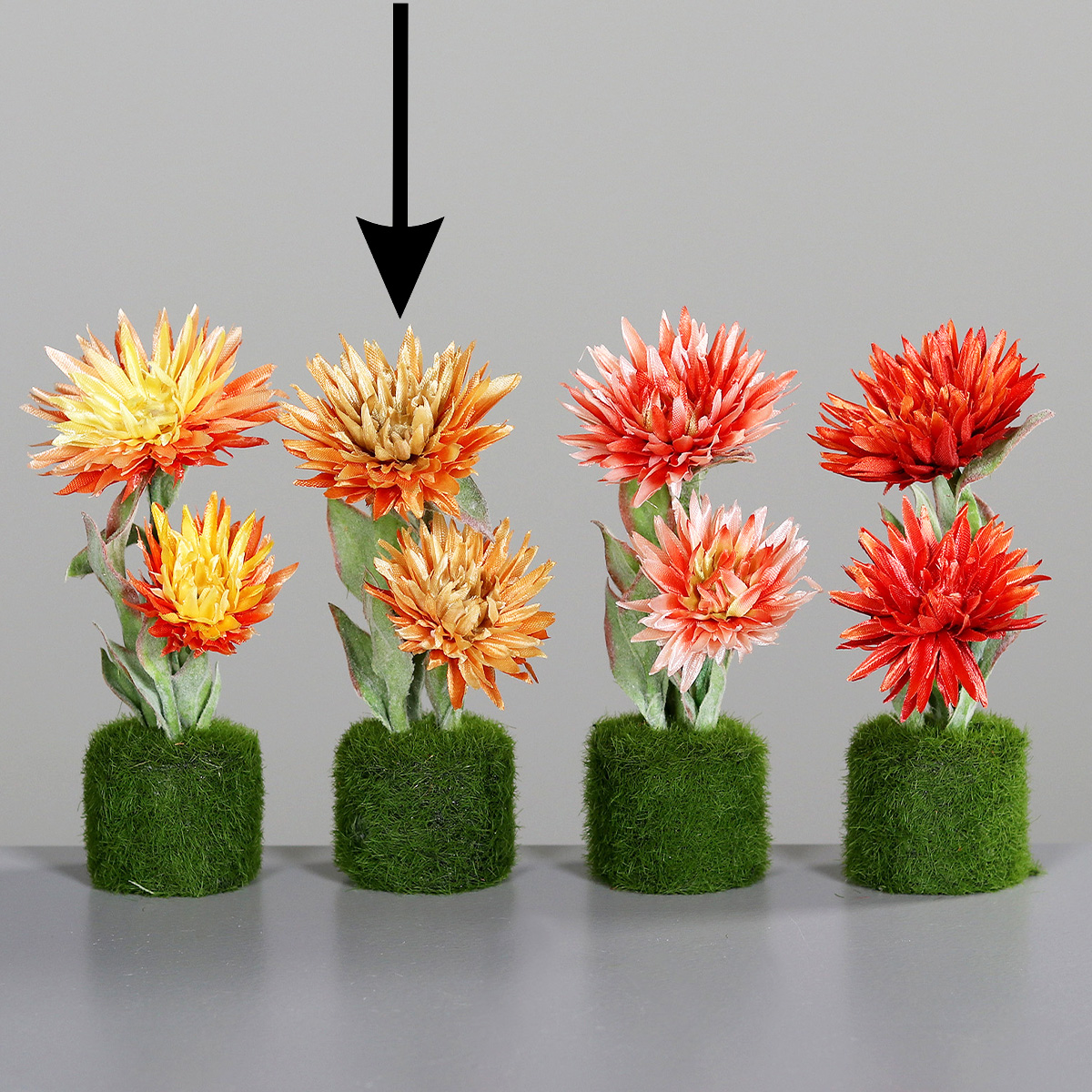 Deko Kunstpflanze Strohblume, Strohblume orange mit Grasballen, 15cm, DPI