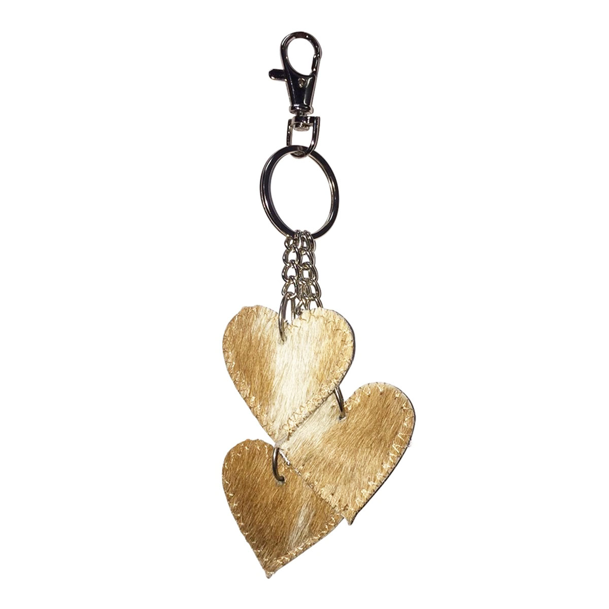 Kuhfell Schlüsselanhänger, 3 Herzen, braun, 12cm, Mars & More