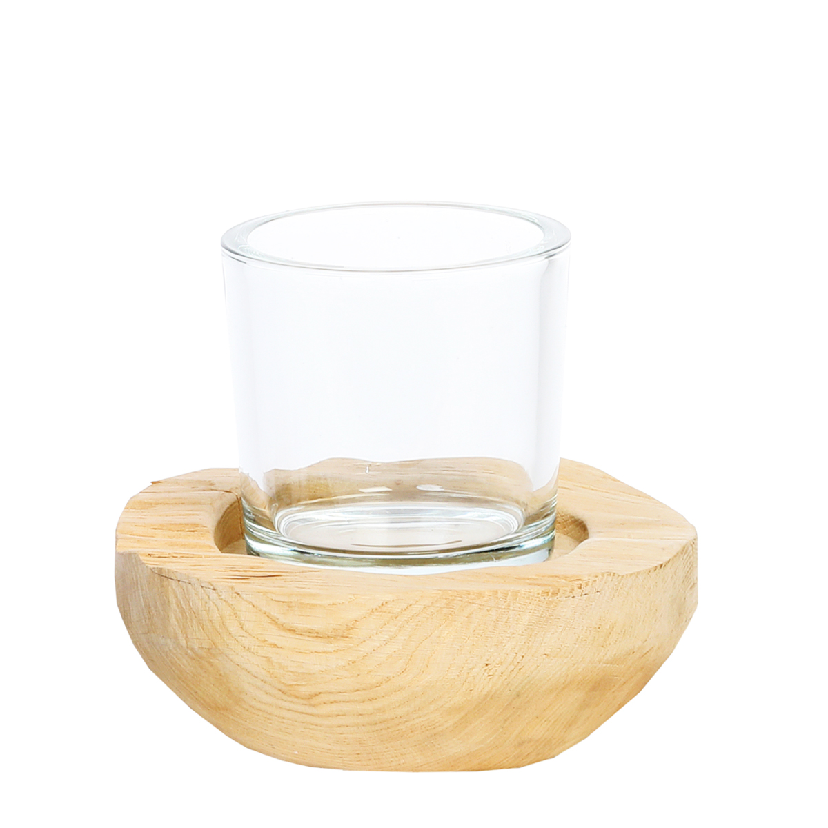 Windlicht Naturholz Knut, Naturholzschale mit Glaskörper, 11cm, WMG Grünberger