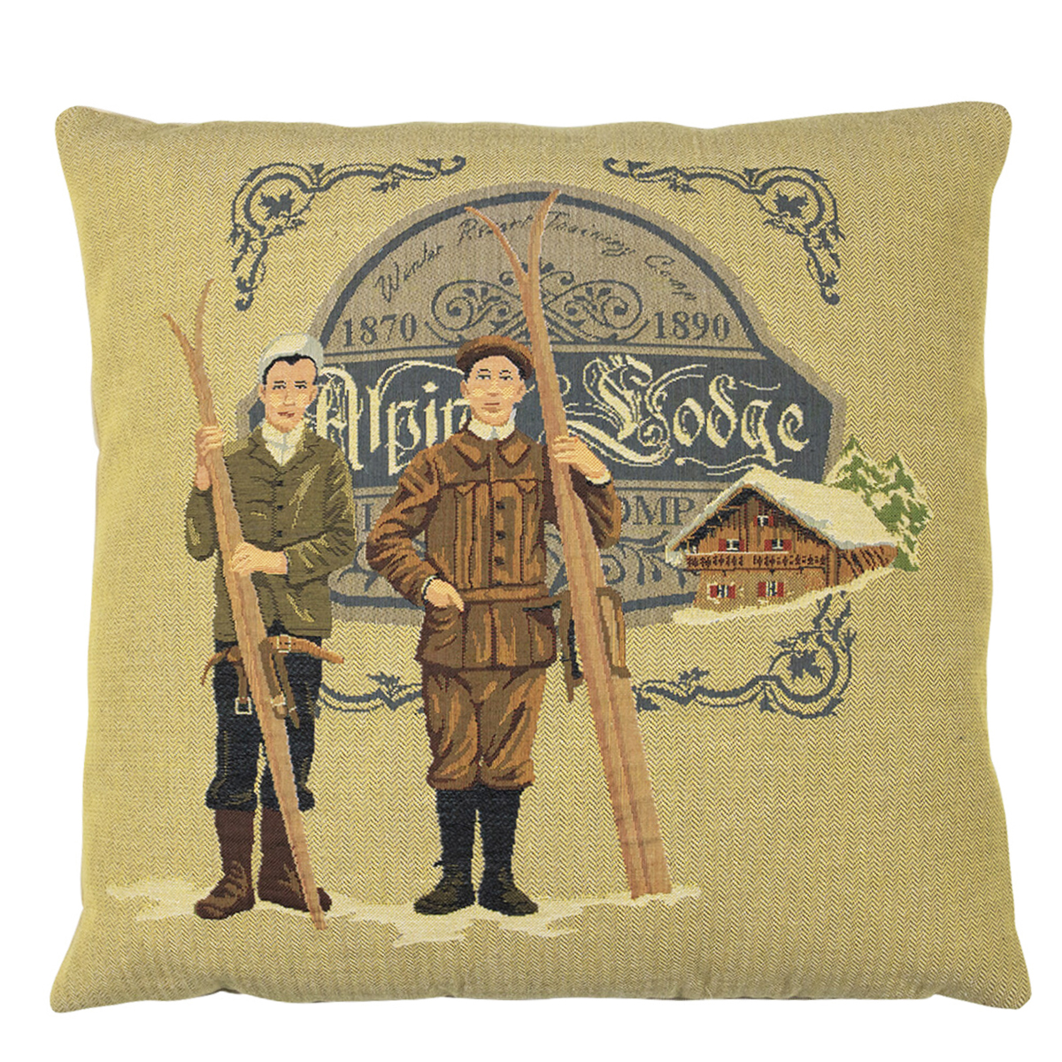 Gobelin Kissen, Alpine Lodge, Ski, 45x45cm, Mars & More