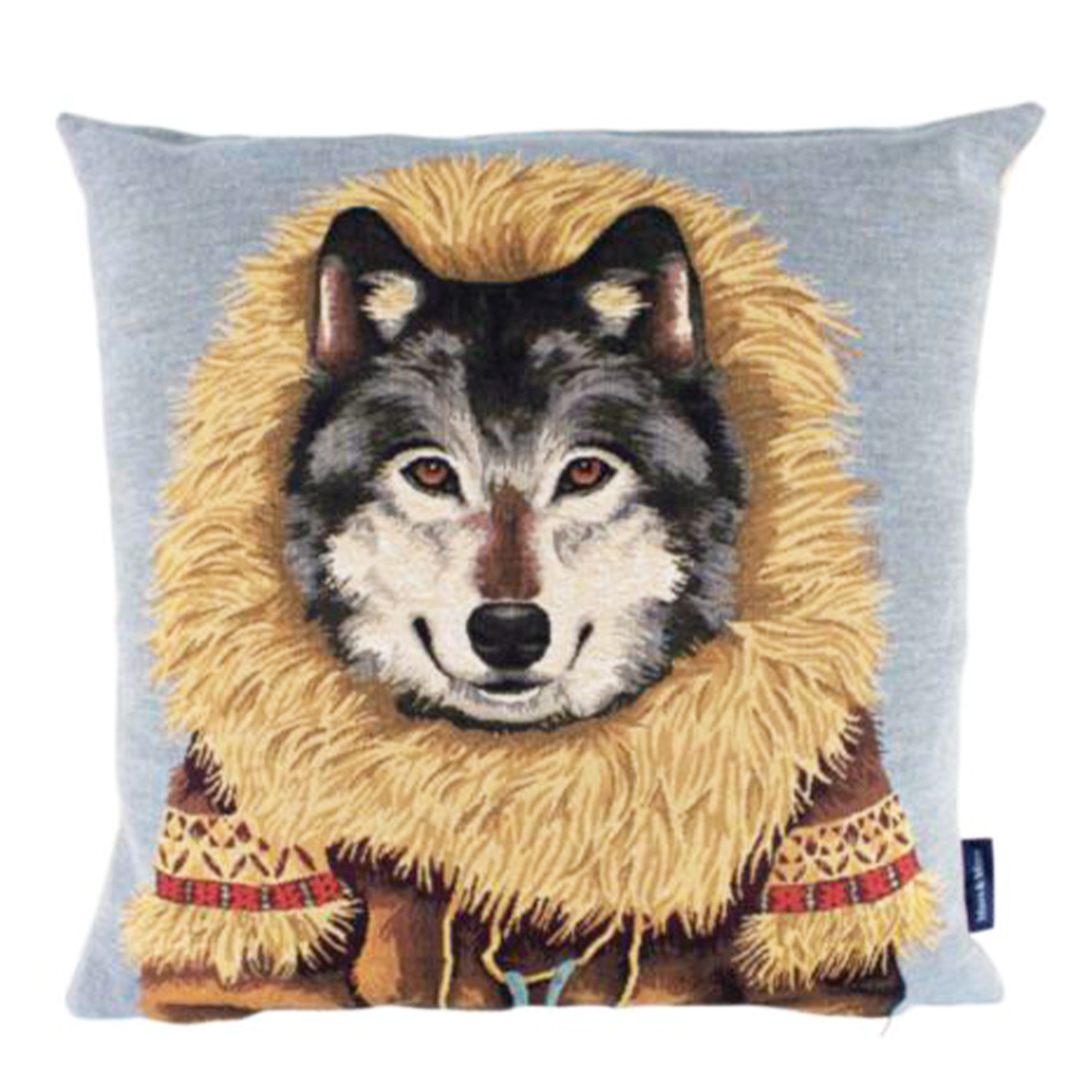 Gobelin Kissen Wolf, Nordic Wolf mit Mantel, 45x45cm, Mars & More