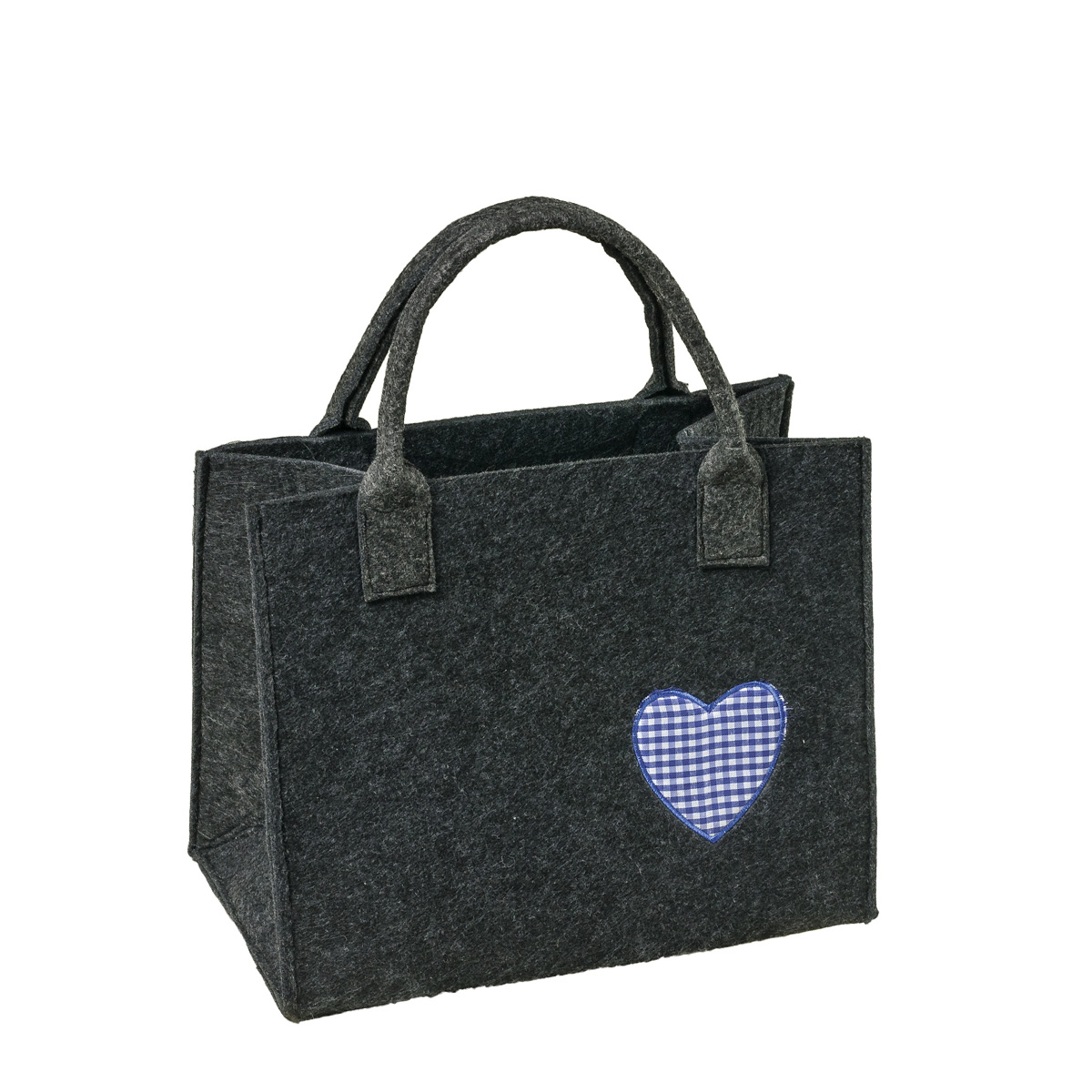 Filz Tasche dunkelgrau mit blauem Vichy - Herz