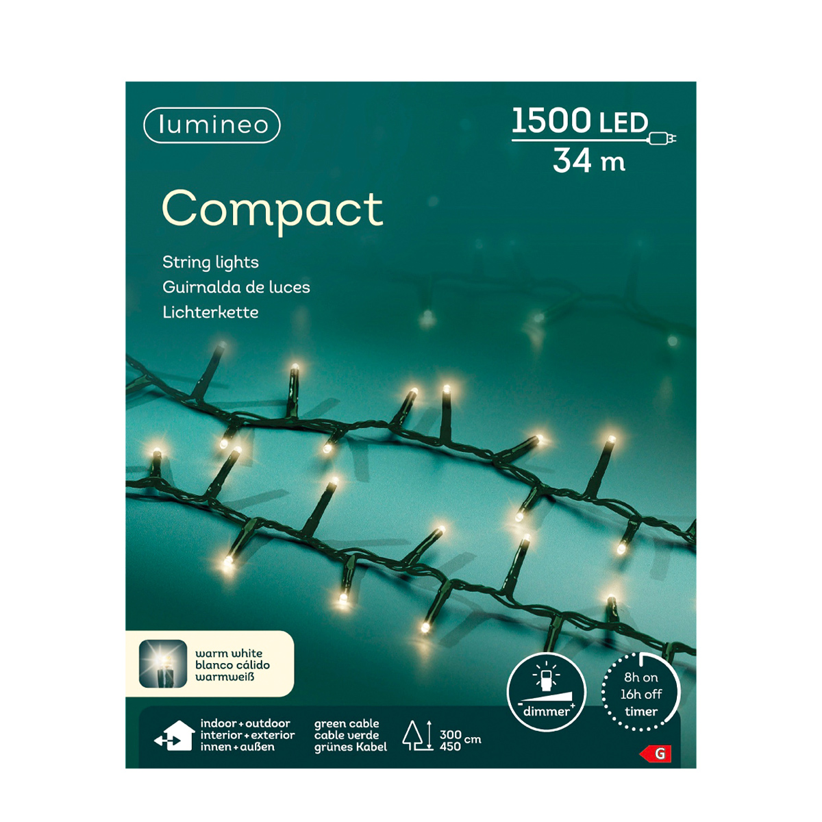 Lichterkette, Compact LED Stangbeleuchtung, warmes weiß, 1500 LED, 3400cm, Outdoor, Lumineo