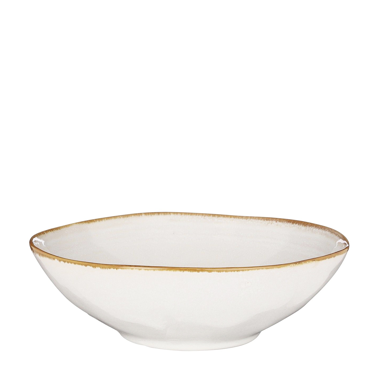 Keramik Schüssel, Tabo, handgefertigt, weiß, Rand braun, 7x23cm, Mica Decorations