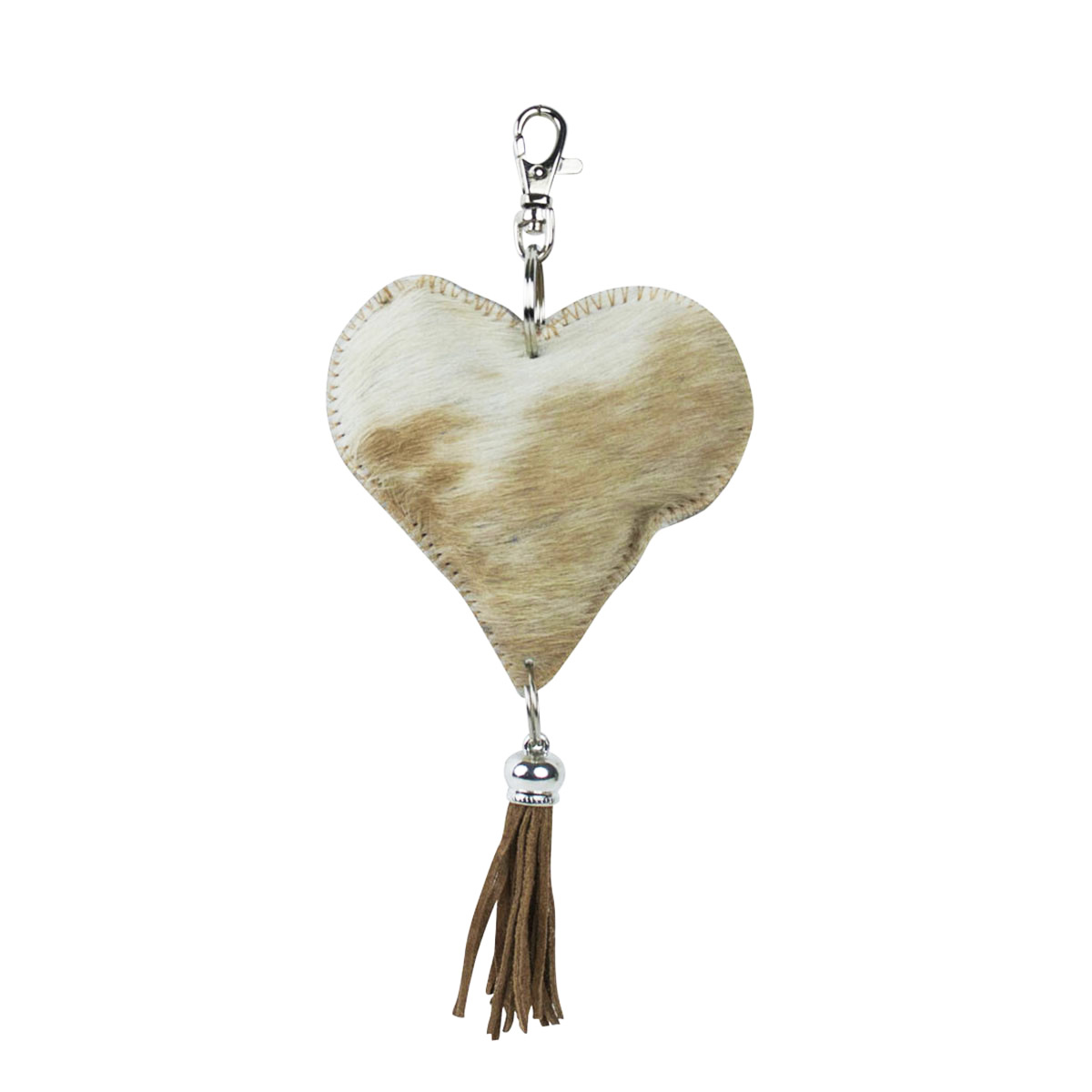 Fell Schlüsselanhänger, Herz mit Quaste, braun, 10cm, Mars & More