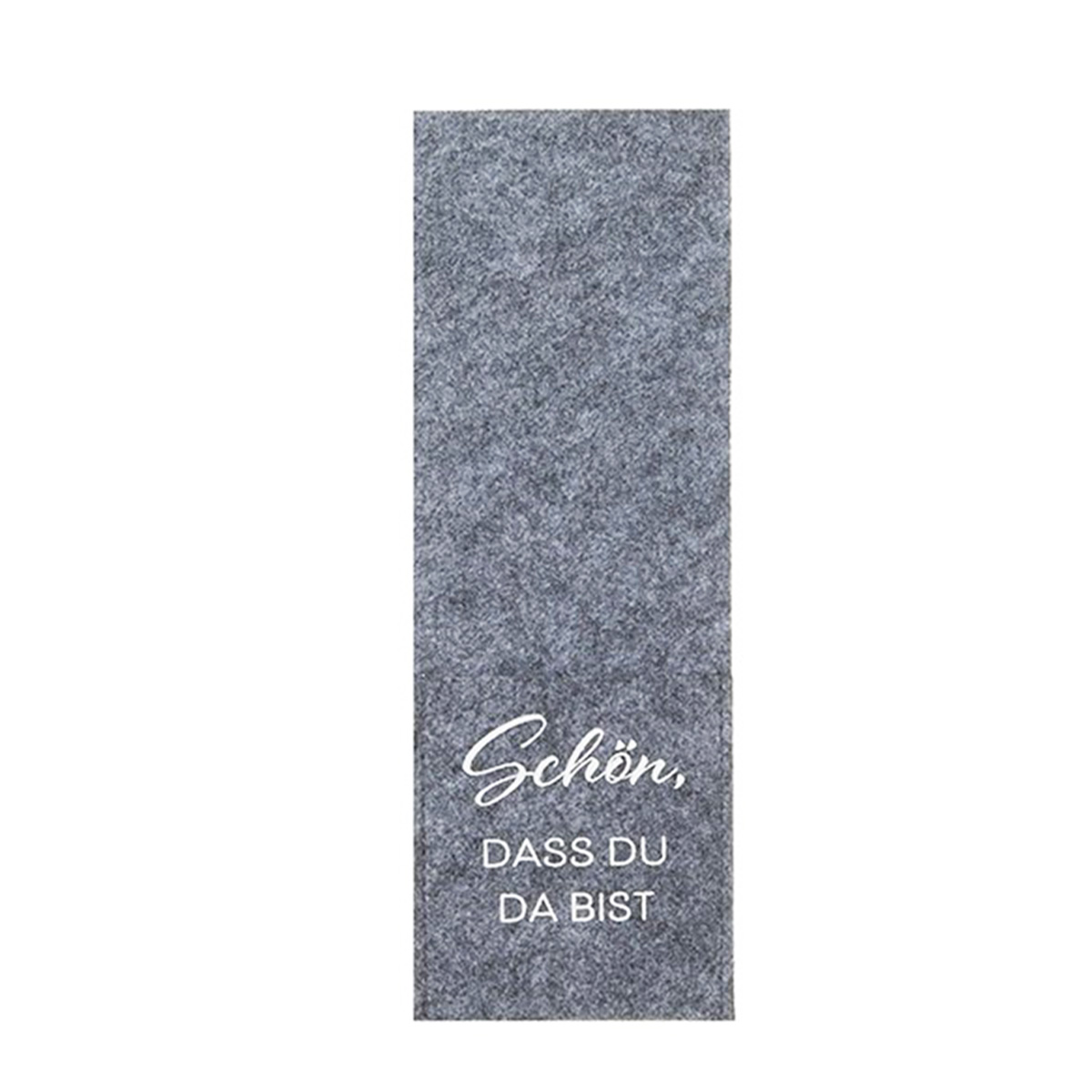 Bestecktasche mit Spruch: Schön, dass du da bist Filz grau 9x26cm