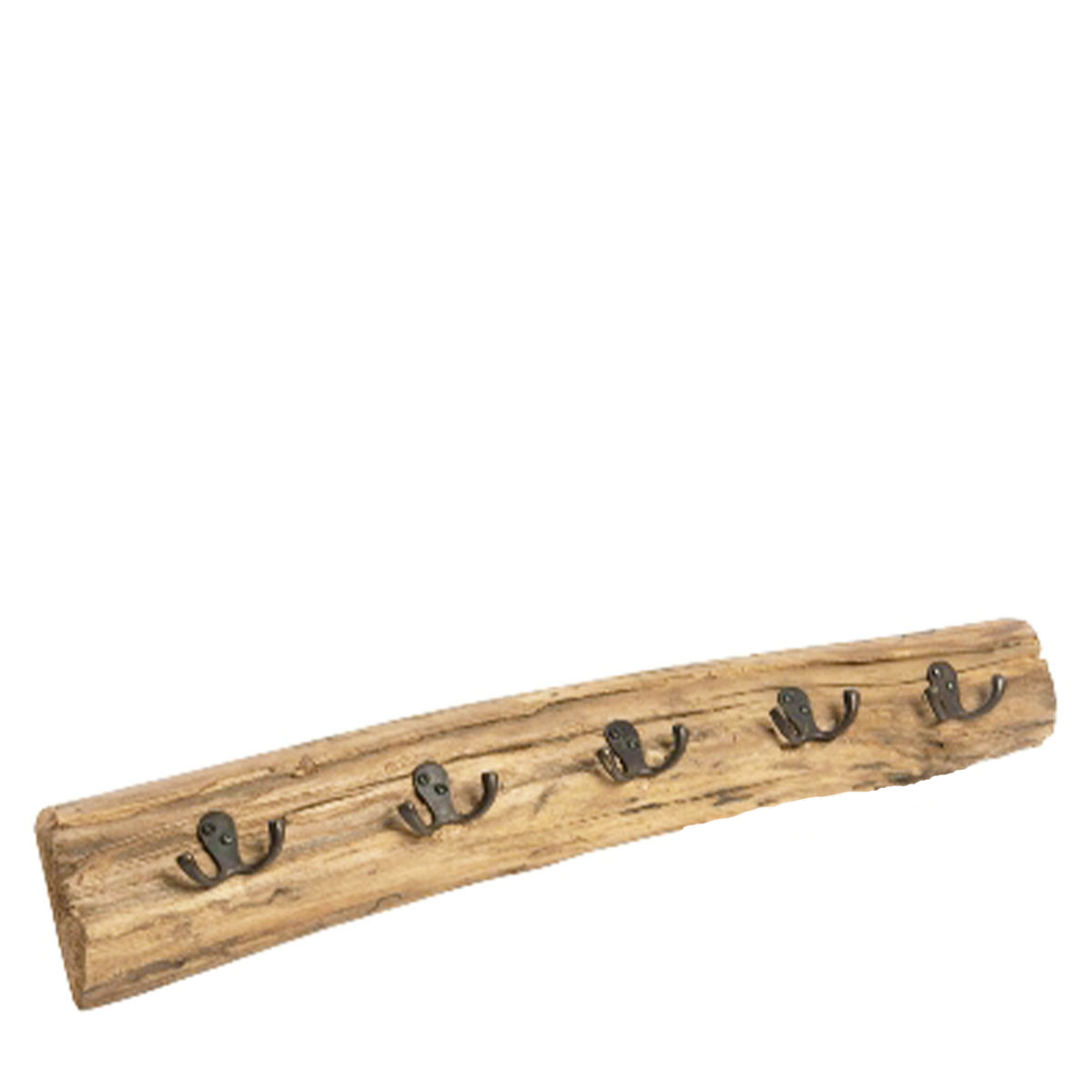 Holz Garderobe Teak rustikal, Naturholz Garderobe mit 5 Doppelhaken, 60cm