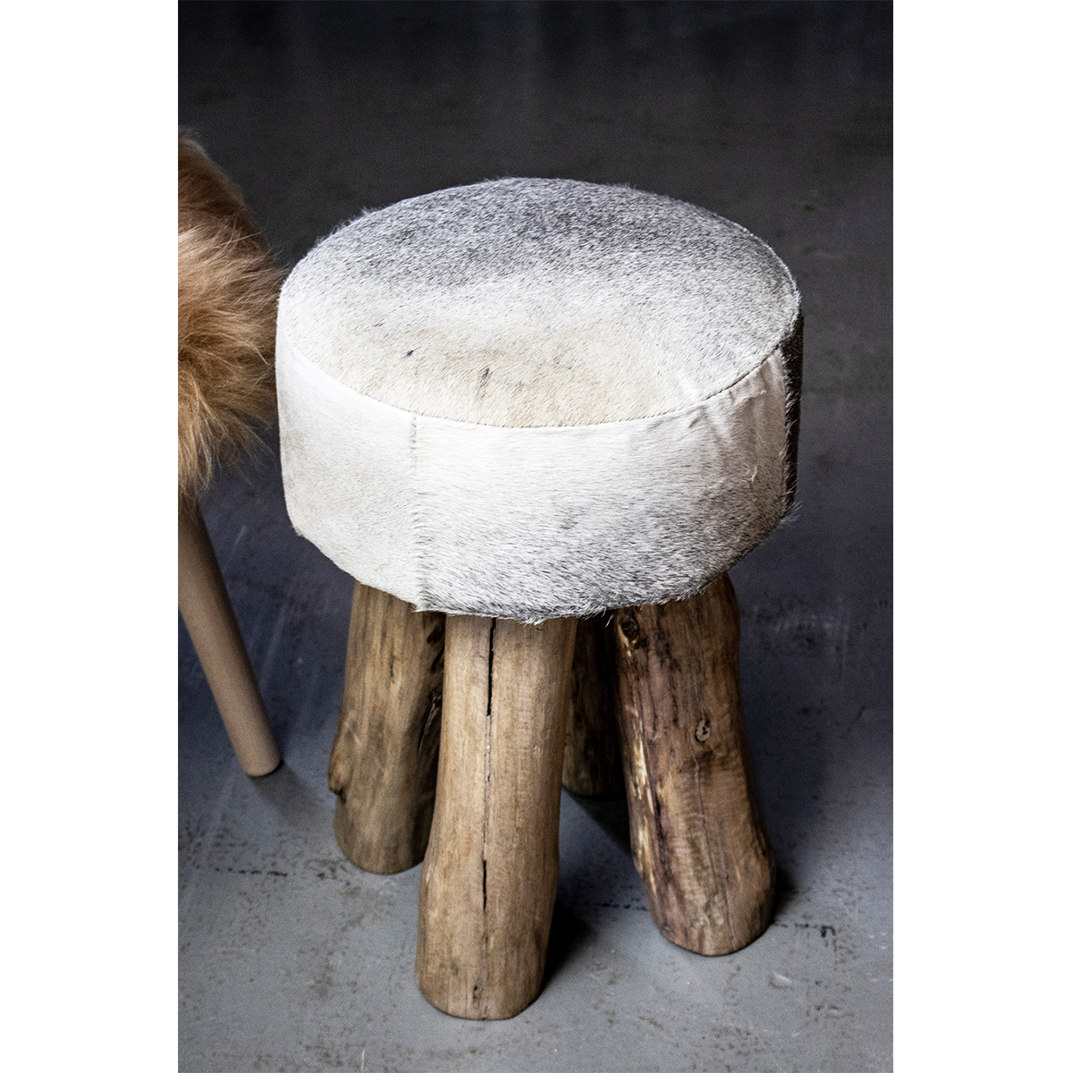 Fell Hocker, rund, grau, 45cm, Mars & More