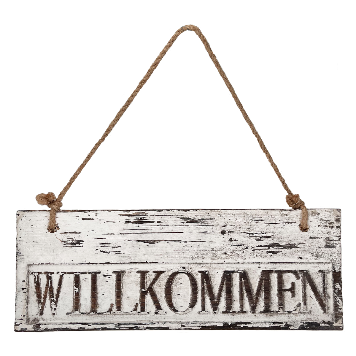 Holz Schild, Willkommen, weiß, used look, 38cm