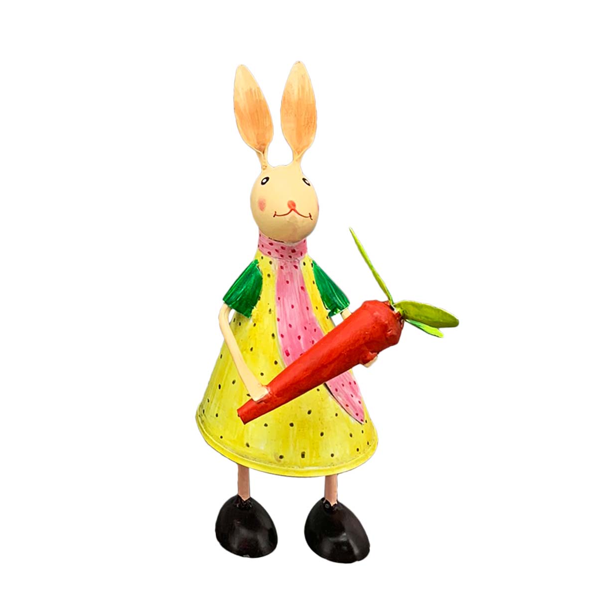 Deko Hase, Osterhase mit Kleid gelb, Metallhase mit Karotte, 28cm, Metall
