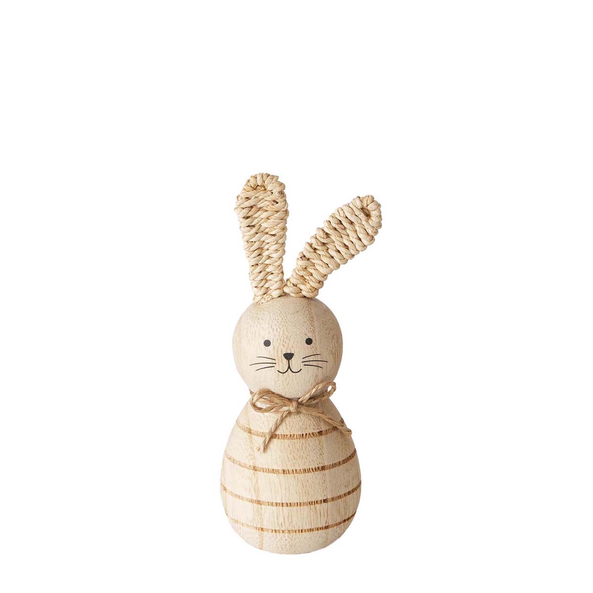 Deko Hase Sanela, Holzhase mit Bastohren und Streifen, 12cm, Naturholz, Boltze Home Collections