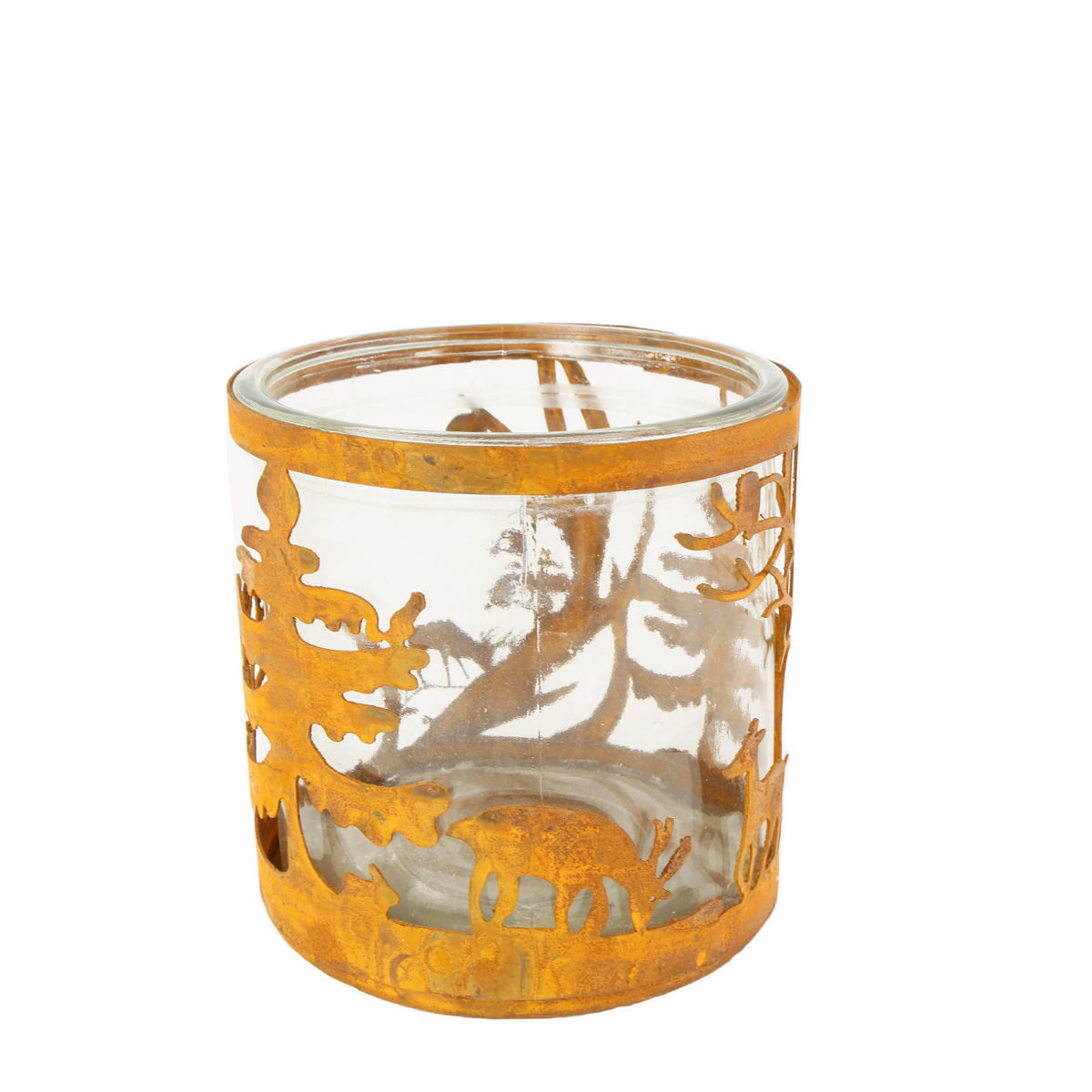 Windlicht Wald, Tiere im Wald, 12x12cm, Rost