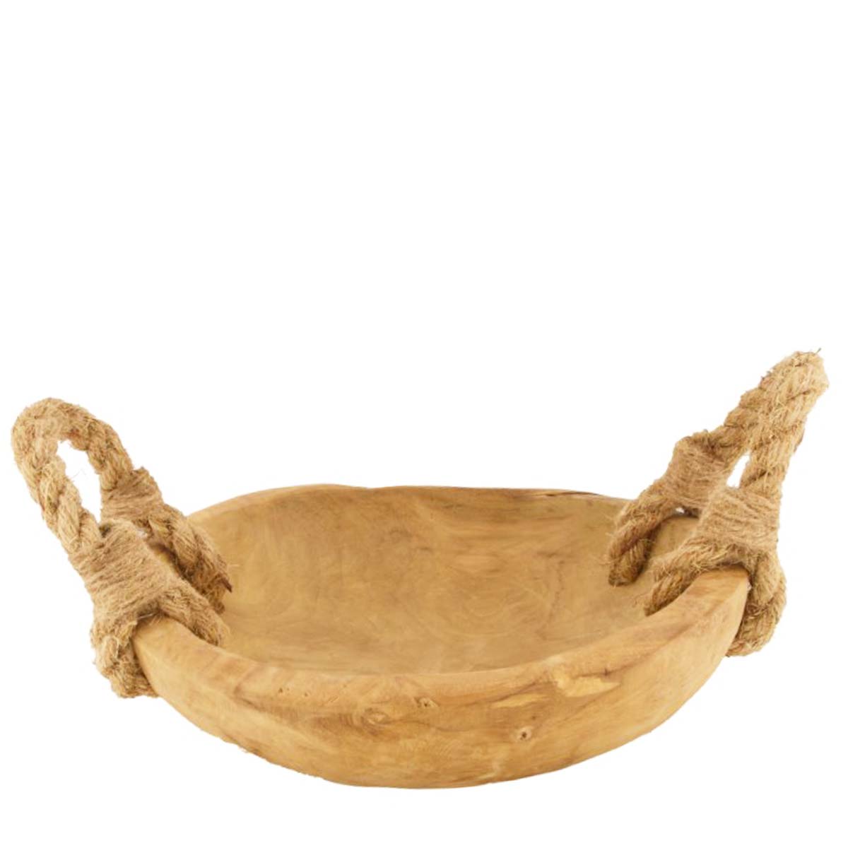 Deko Schale Teak, Holzschale mit Jutegriff, Ø28cm, Teakholz