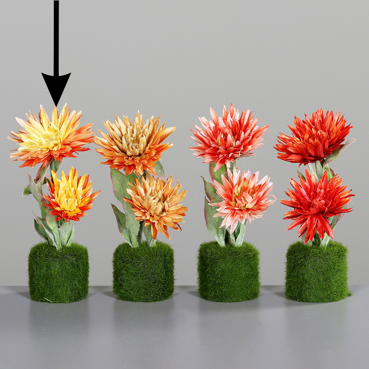 Deko Kunstpflanze Strohblume, Strohblume gelb mit Grasballen, 15cm, DPI