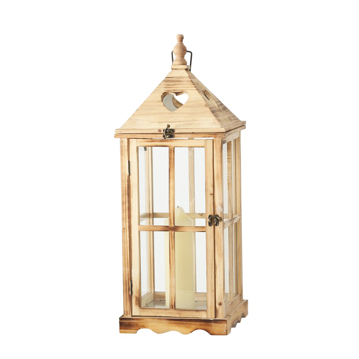 Holzlaterne mit Herz, Laterne Lennis, 26x70cm, Tanne natur, Boltze