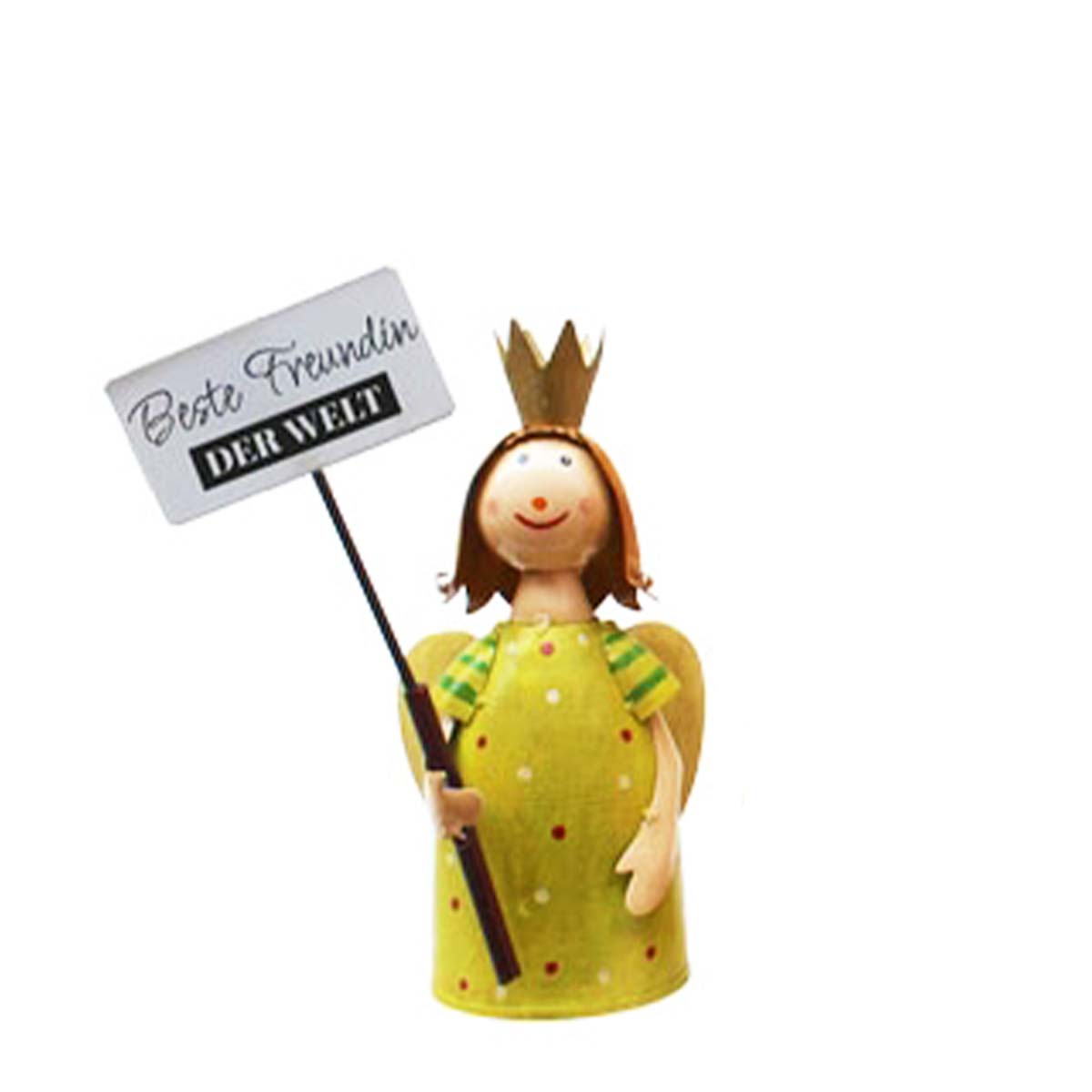 Zaunhocker Engel, Schutzengel mit Schild: Beste Freundin der Welt, 14x18cm, Metall