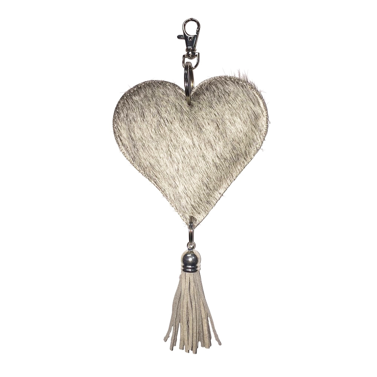 Fell Schlüsselanhänger, Herz mit Quaste, grau, 10x10cm, Mars & More
