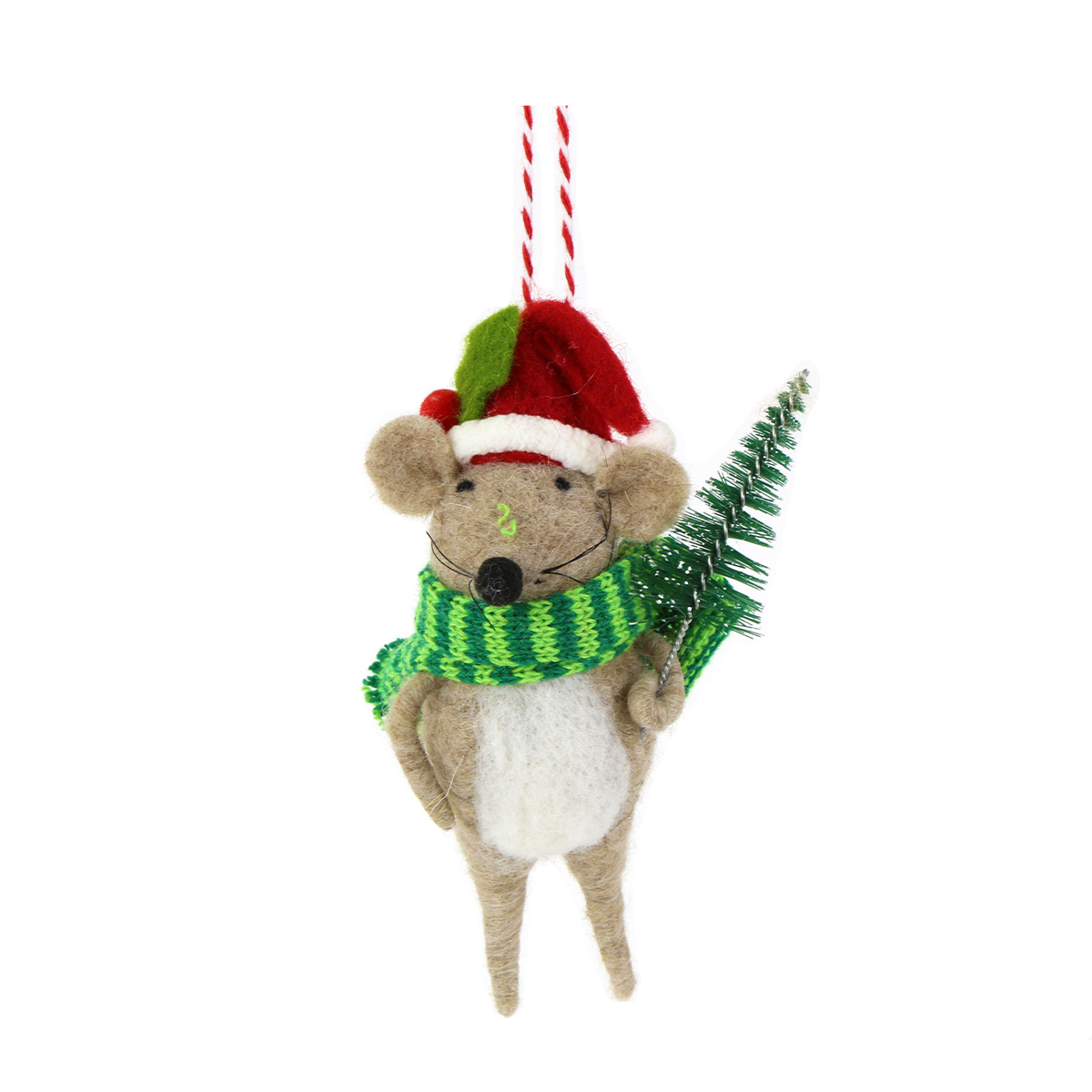 Deko Maus, Weihnachtsmaus aus Filz mit Bäumchen, 14cm, Hänger