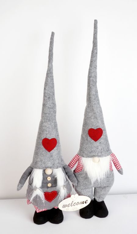 Wichtel "Linus und Mila", 84cm, stehend, graue Filzmützen, Set/2