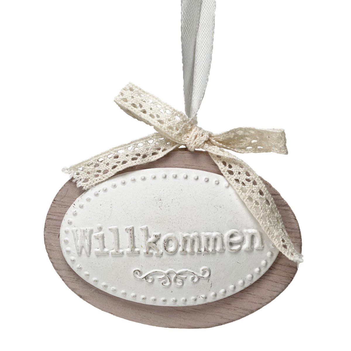 kleines Türschild Willkommen rosa  used look oval 9x6cm