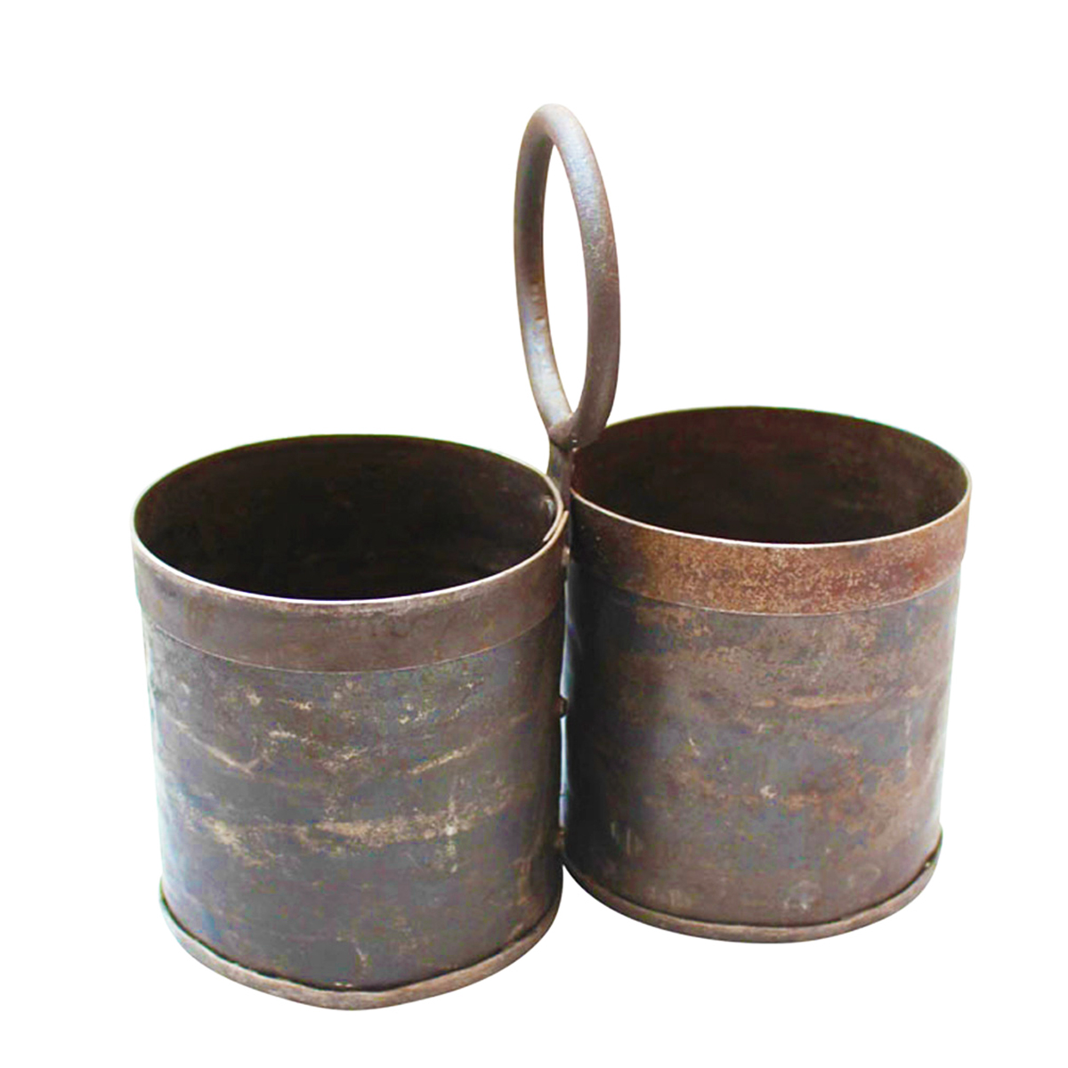 Deko Eisentopf Vintage doppelt mit Ring, Industrial Style, 21x11cm, Metall