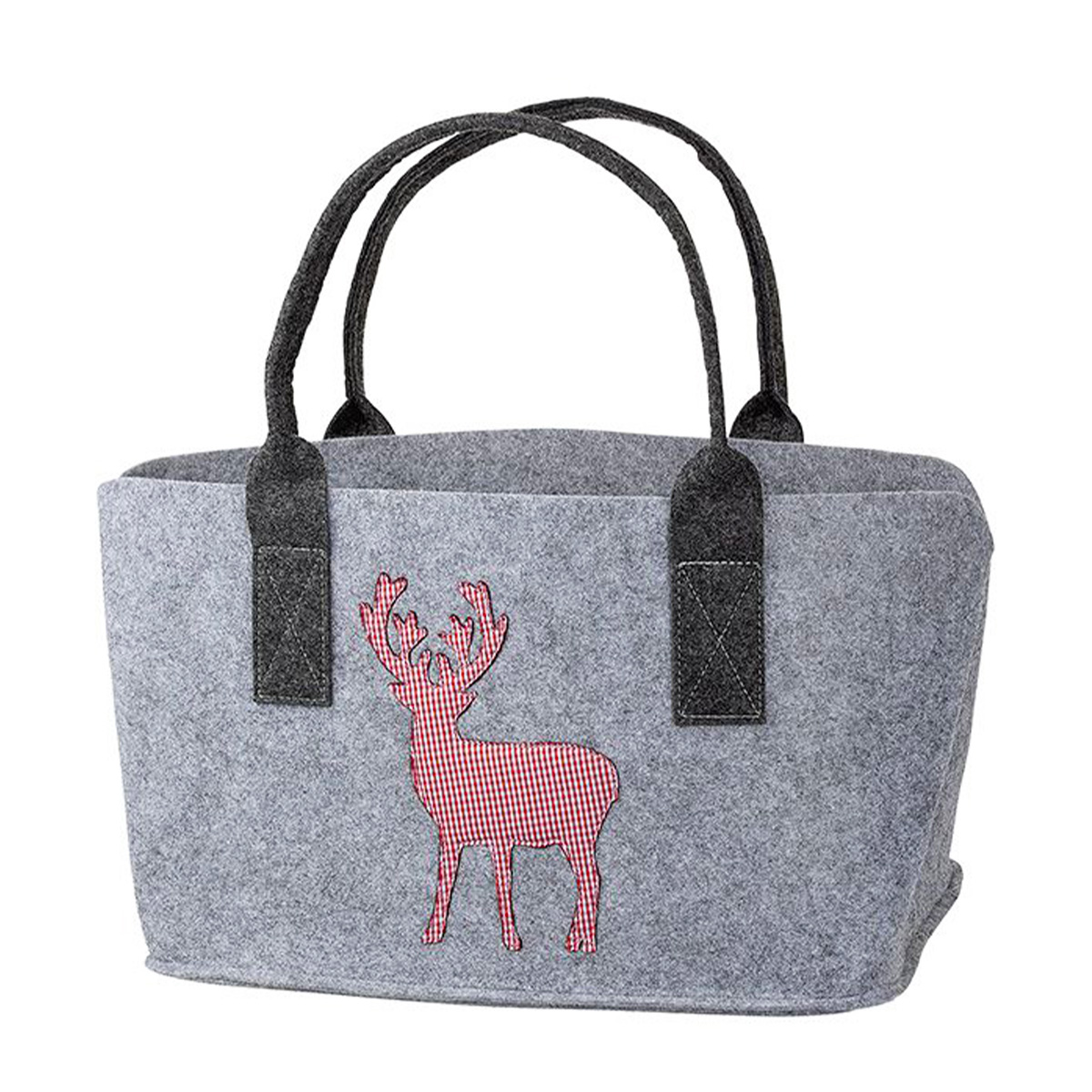 Filztasche Hirsch, Shopper Rotwild, rot/weiß karierter Hirsch, helles grau,  26x40cm, Gilde