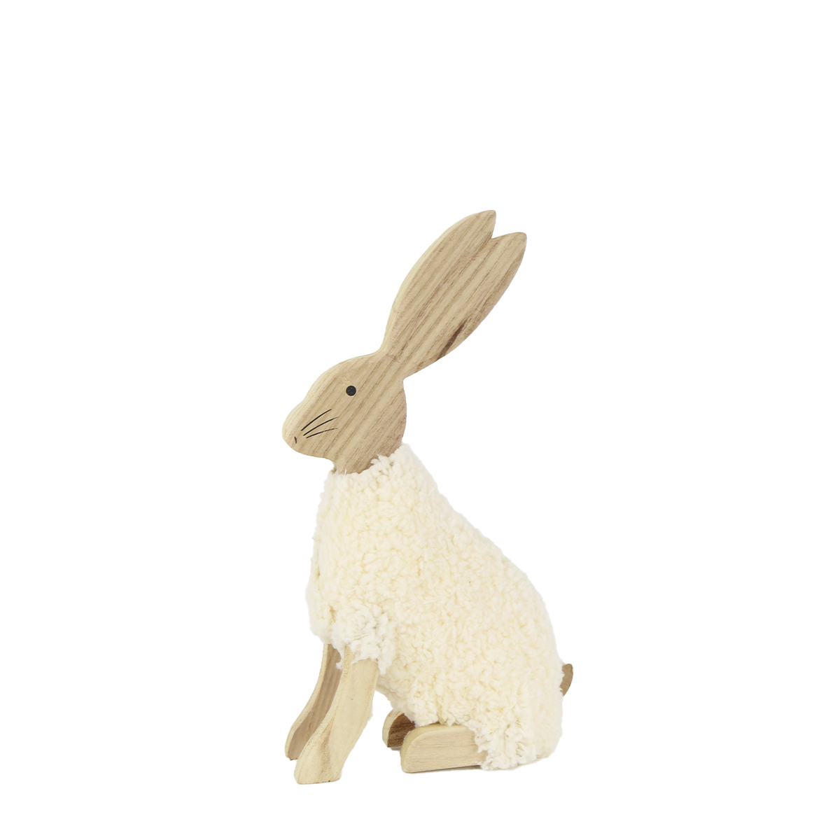 Deko Hase, Plüschhase creme-natur, 35cm, Holz, Aufsteller