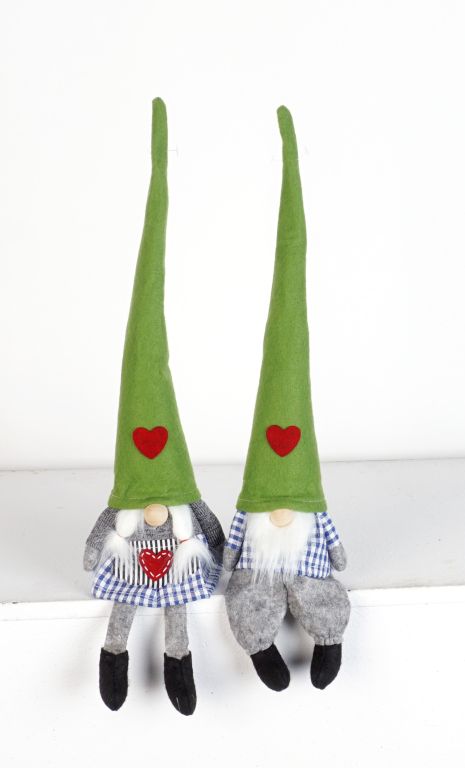 Wichtel "Felix und Anna", 37cm, sitzend, grüne Filzmützen, Set/2