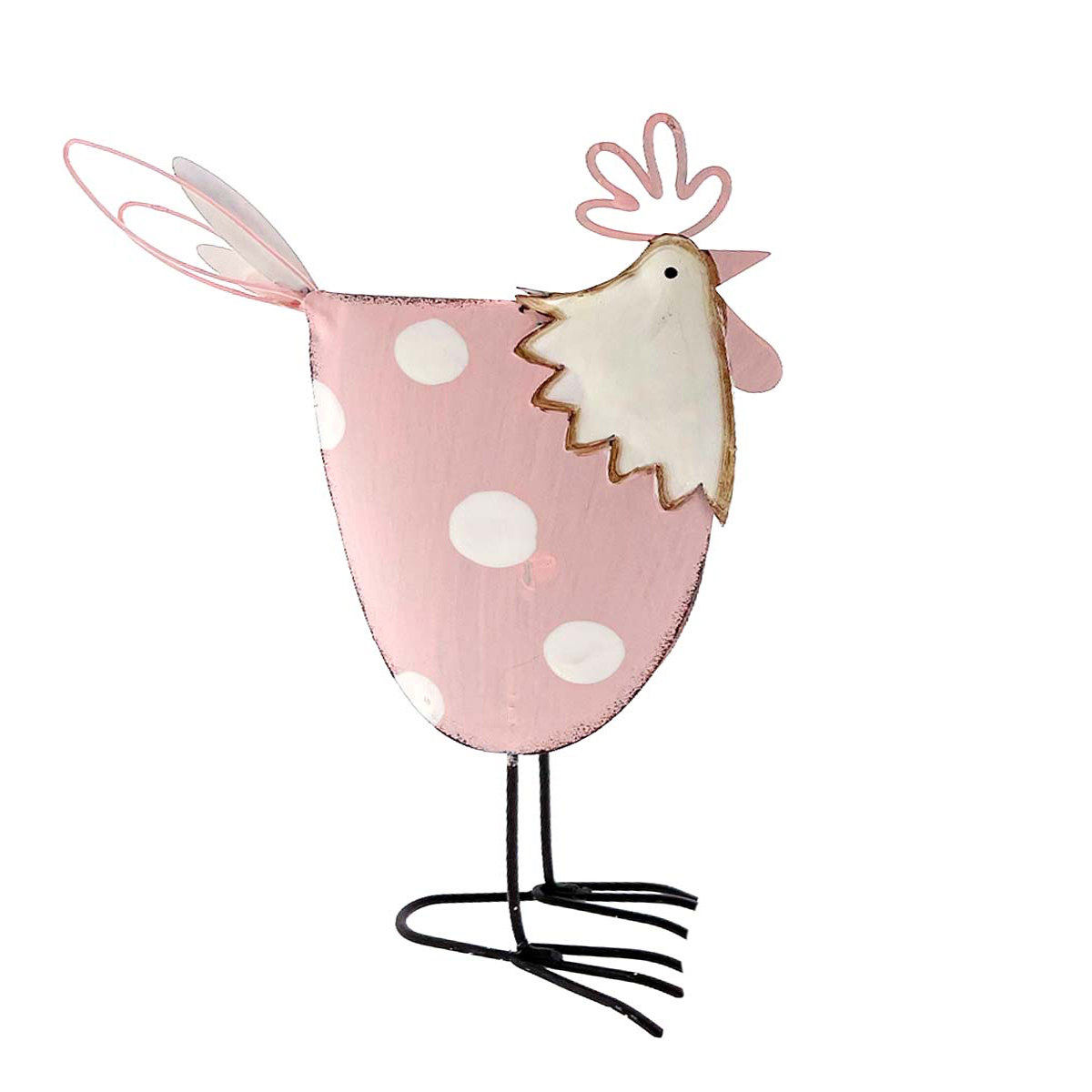 Deko Hahn, Metallhahn rosa mit weiße Punkte, 25cm, Metall