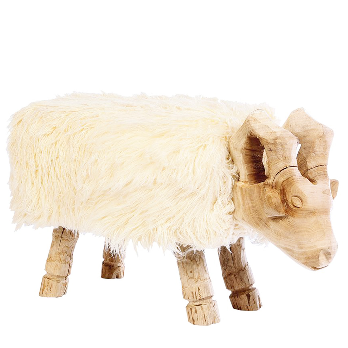 Holzhocker Schaf, Schaffellhocker Schaf Berthold, 45x80cm, WMG Grünberger