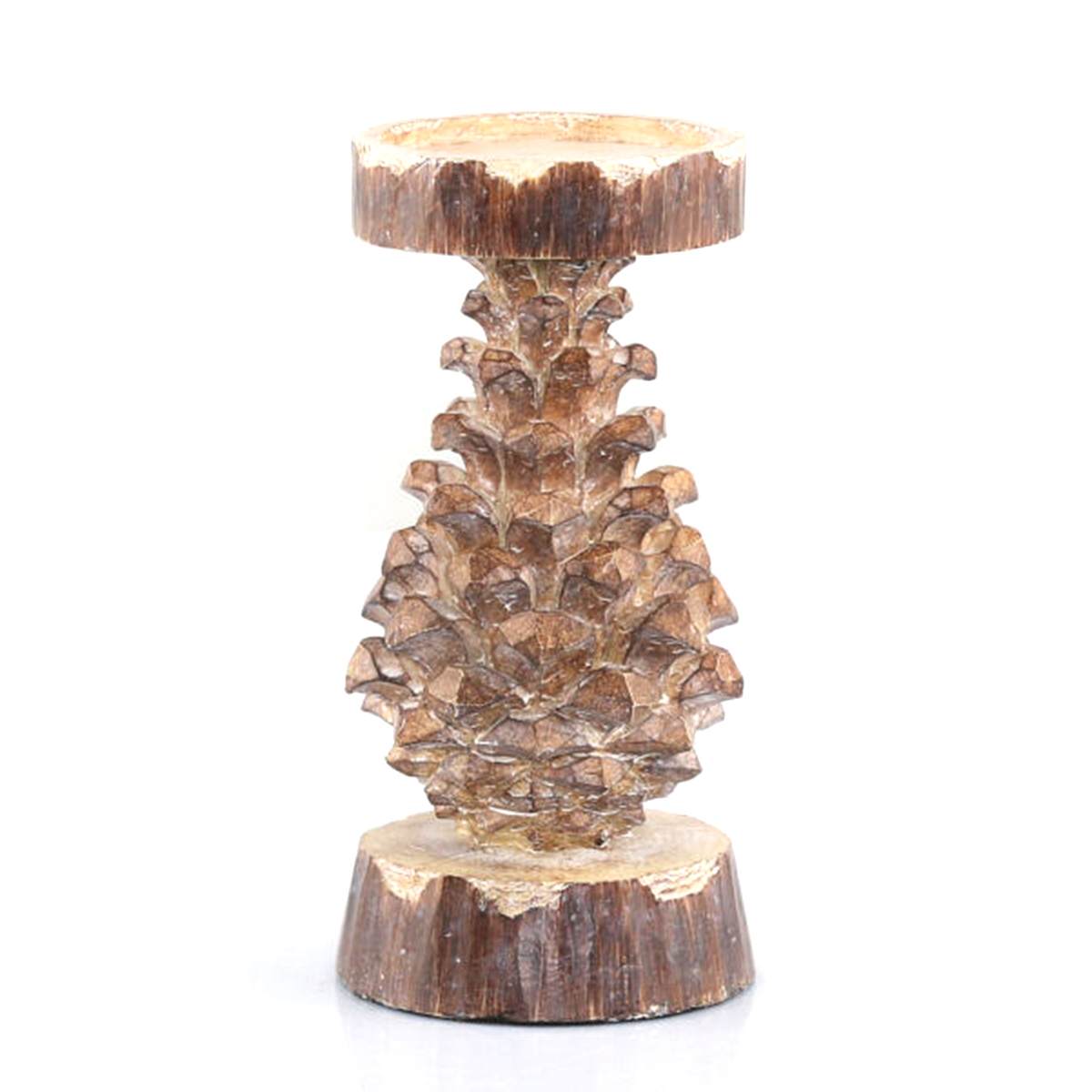 Deko Kerzenhalter Zapfen,Kerzenhalter in Holzoptik, braun-grau used look, 22cm, Resin