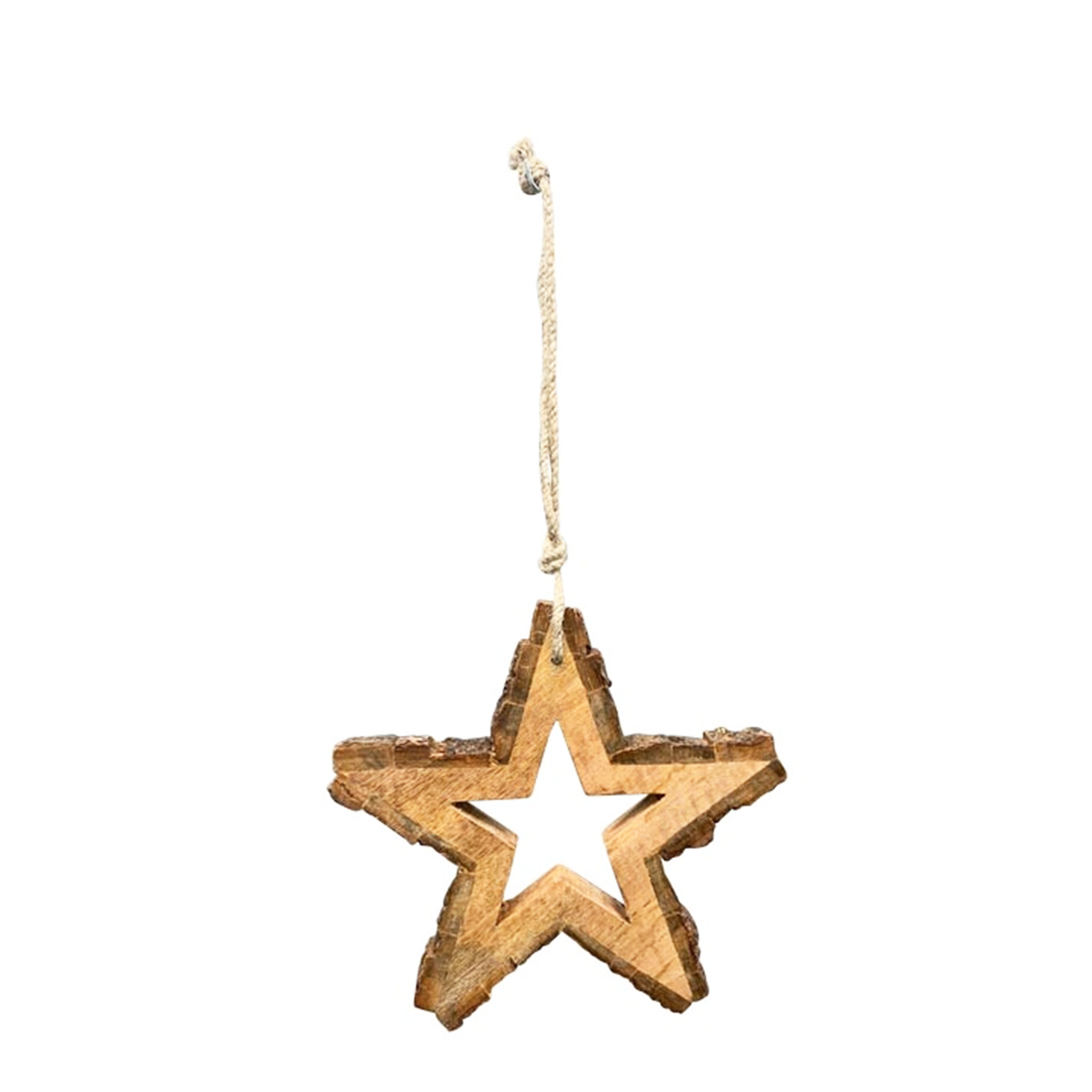 Deko Stern Naturholz, Holzstern mit Rinde, 23x21cm, Hänger
