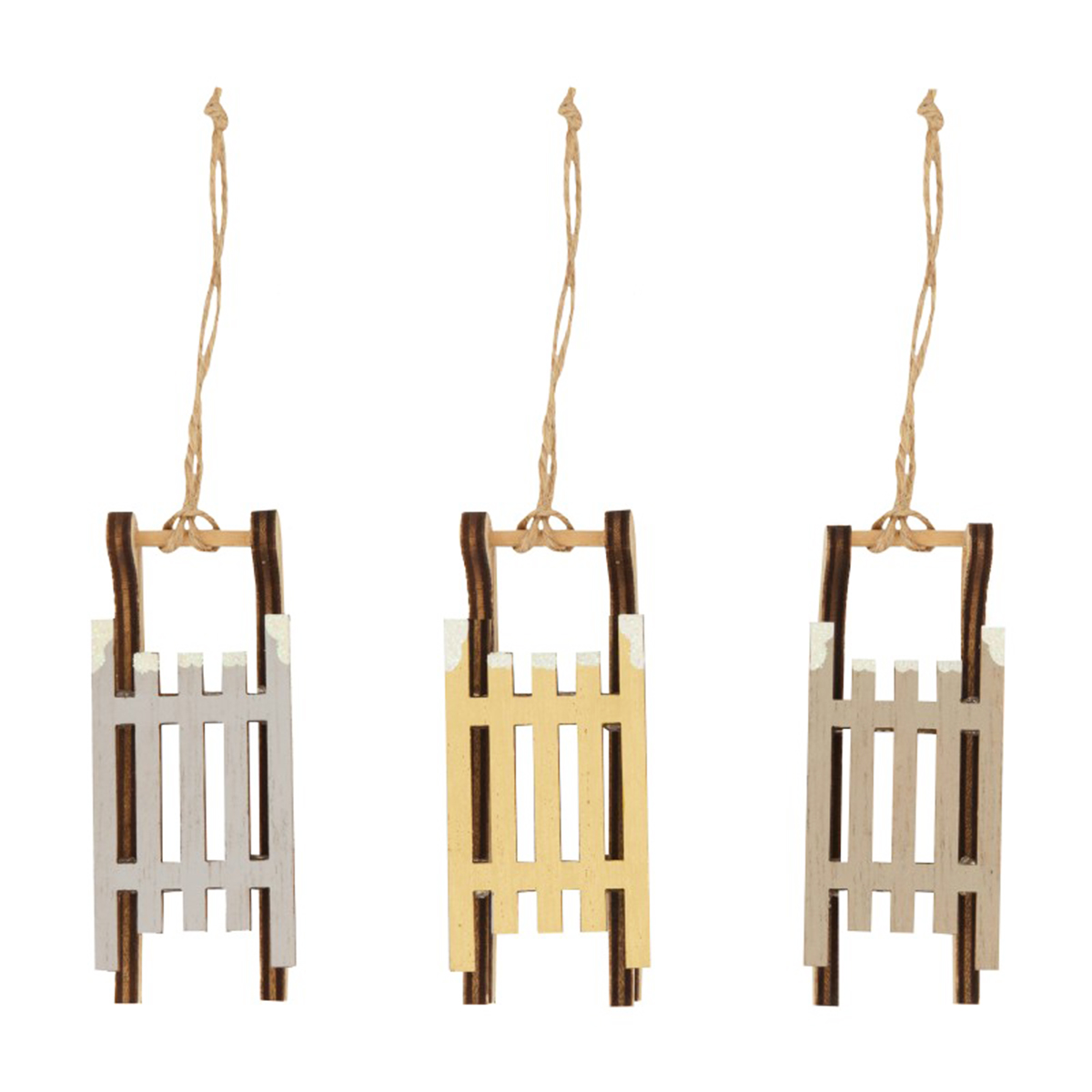 Deko Schlitten, Holzschlitten, natur, grau, braun mit Glitter, 9cm, 3St/Pack, DIJK Natural Collectio