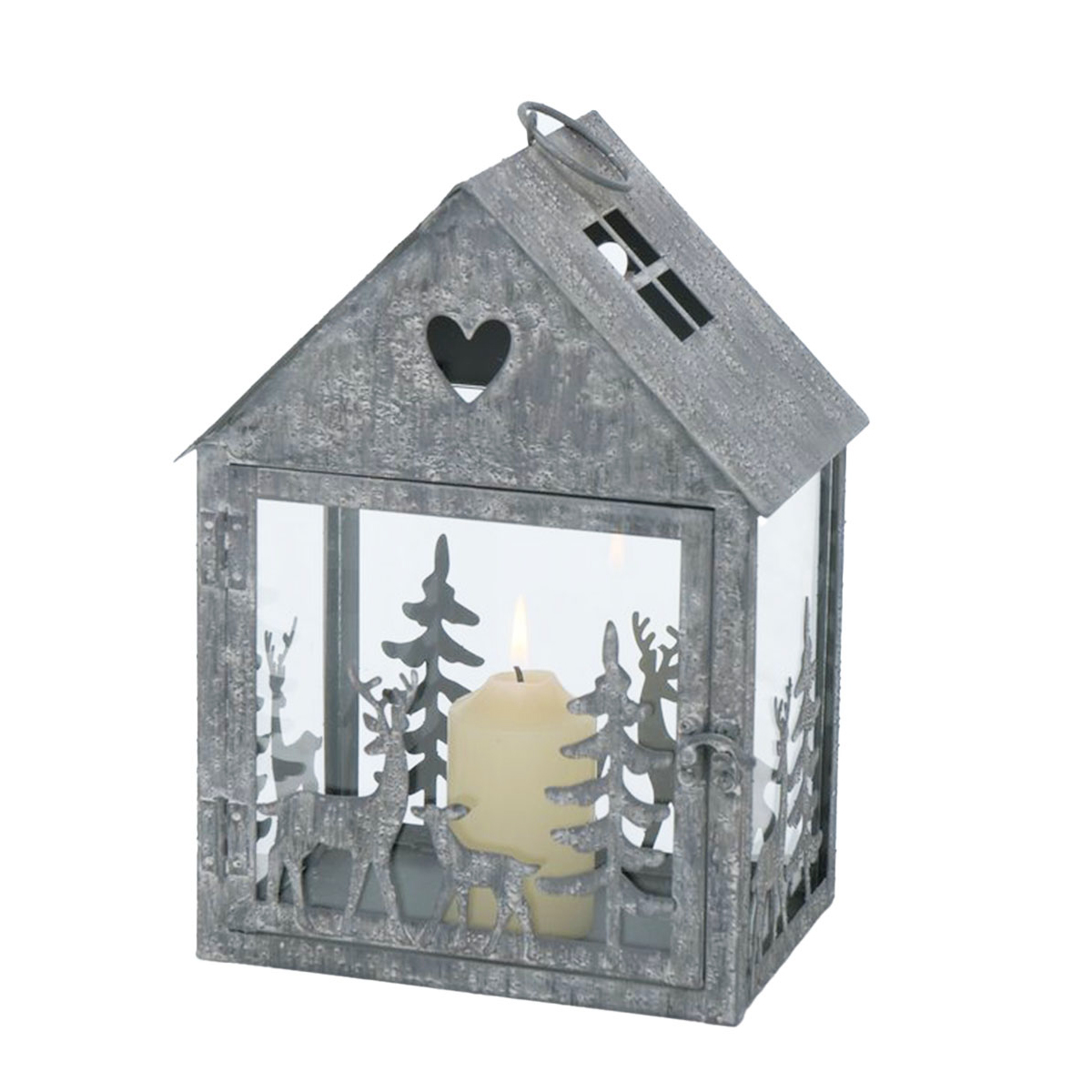 Deko Windlicht Hirsch Helli, Windlicht Hirsche im Wald, grau used look, unfinish, 19x13cm, Boltze