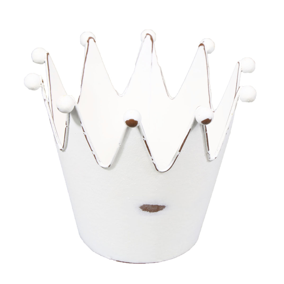 Deko Krone, Metallkrone weiß used look, 11x10cm, Metall