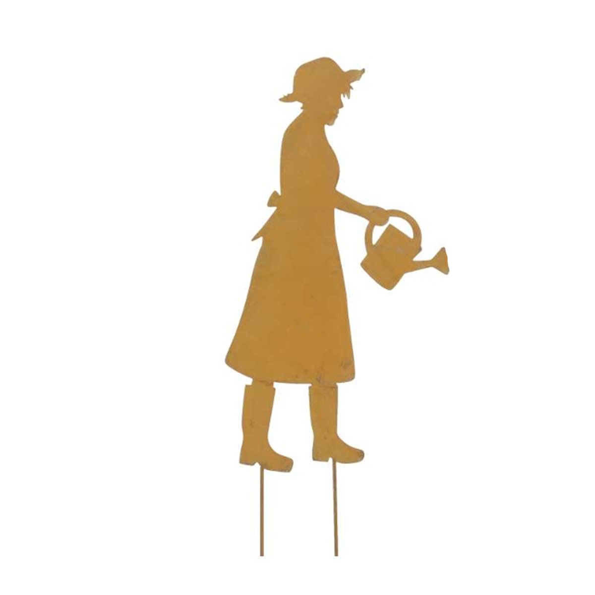 Deko Gartenstecker, Gärtnerin mit Gießkanne, 43cm, Rost, Metall