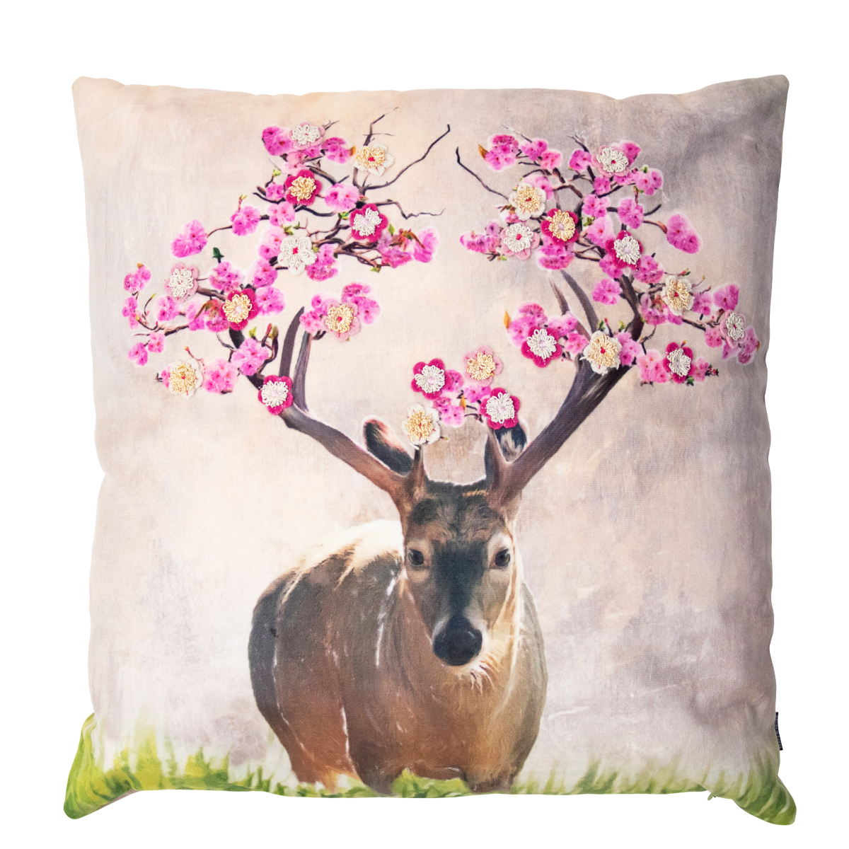 Deko Kissen Hirsch Fleury, Hirsch mit Hirschblüte, 45x45cm, Mars & More